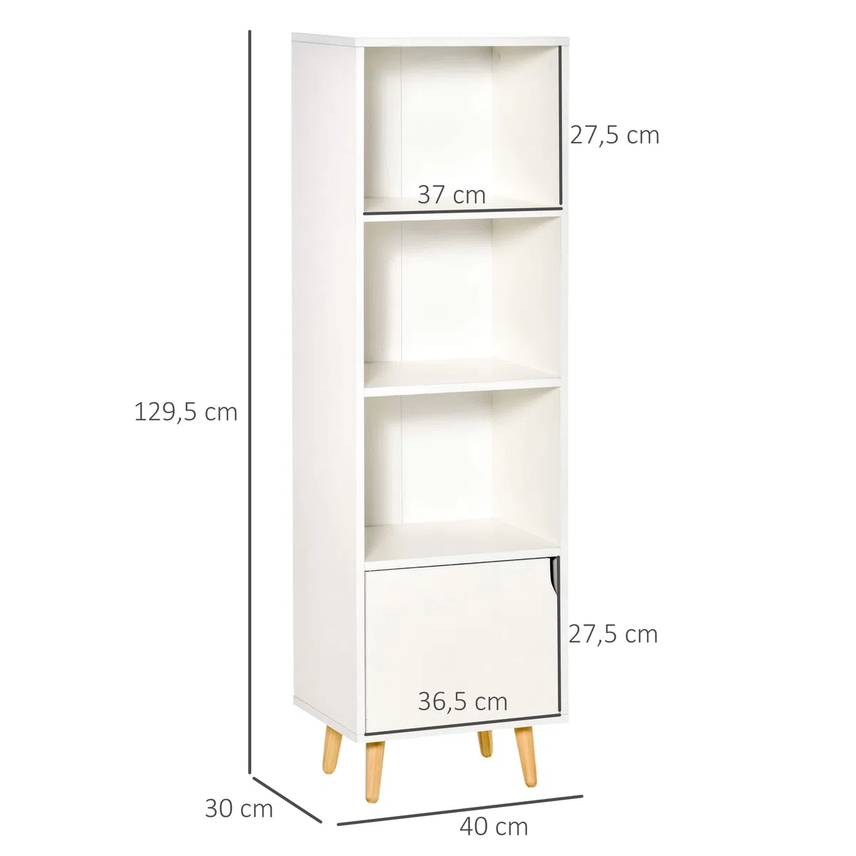 HOMCOM Estantería para Libros con 3 Estantes Abiertos y Cajón Librería Moderno para Almacenamiento Juguetes CDs Plantas 40x30x129,5 cm Blanco