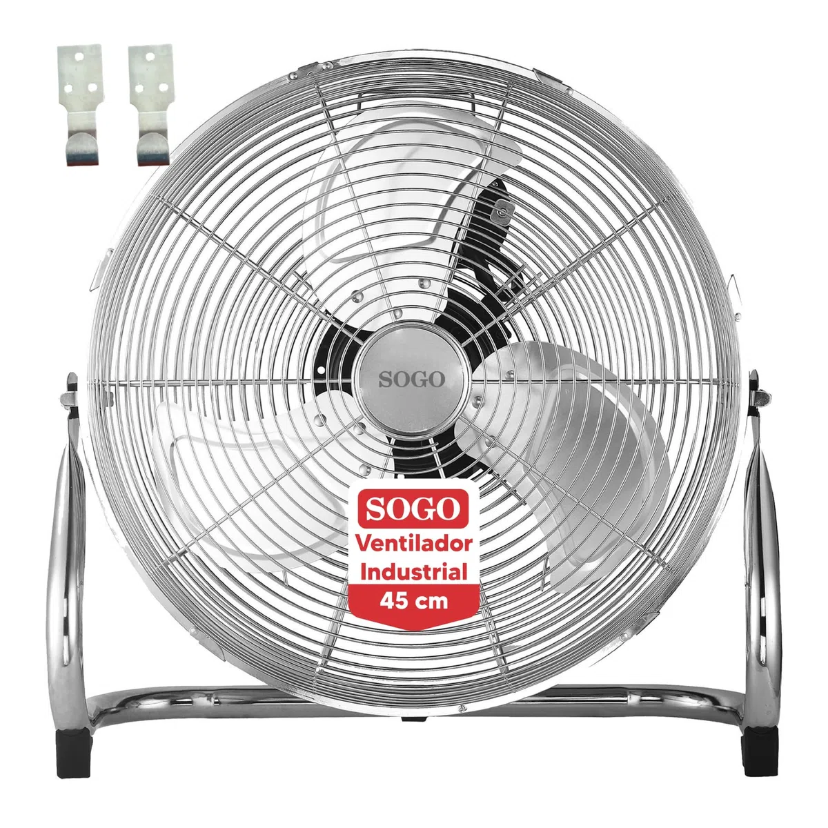 SOGO Ventilador Potente Industrial de Suelo Inclinable - Ventilador para Suelo y Sobresuelo con 3 Velocidades y Aspas Metálicas - Incluye Base con Tacos de Goma para Proteger Superfícies