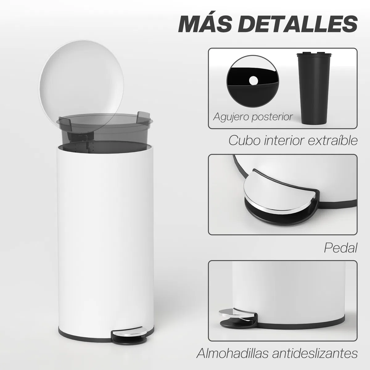 HOMCOM Cubo de Basura para Cocina 30L Papelera de Cocina con Pedal Tapa de Cierre Suave y Cubo Extraíble para Dormitorio Oficina Estudio Salón Crema