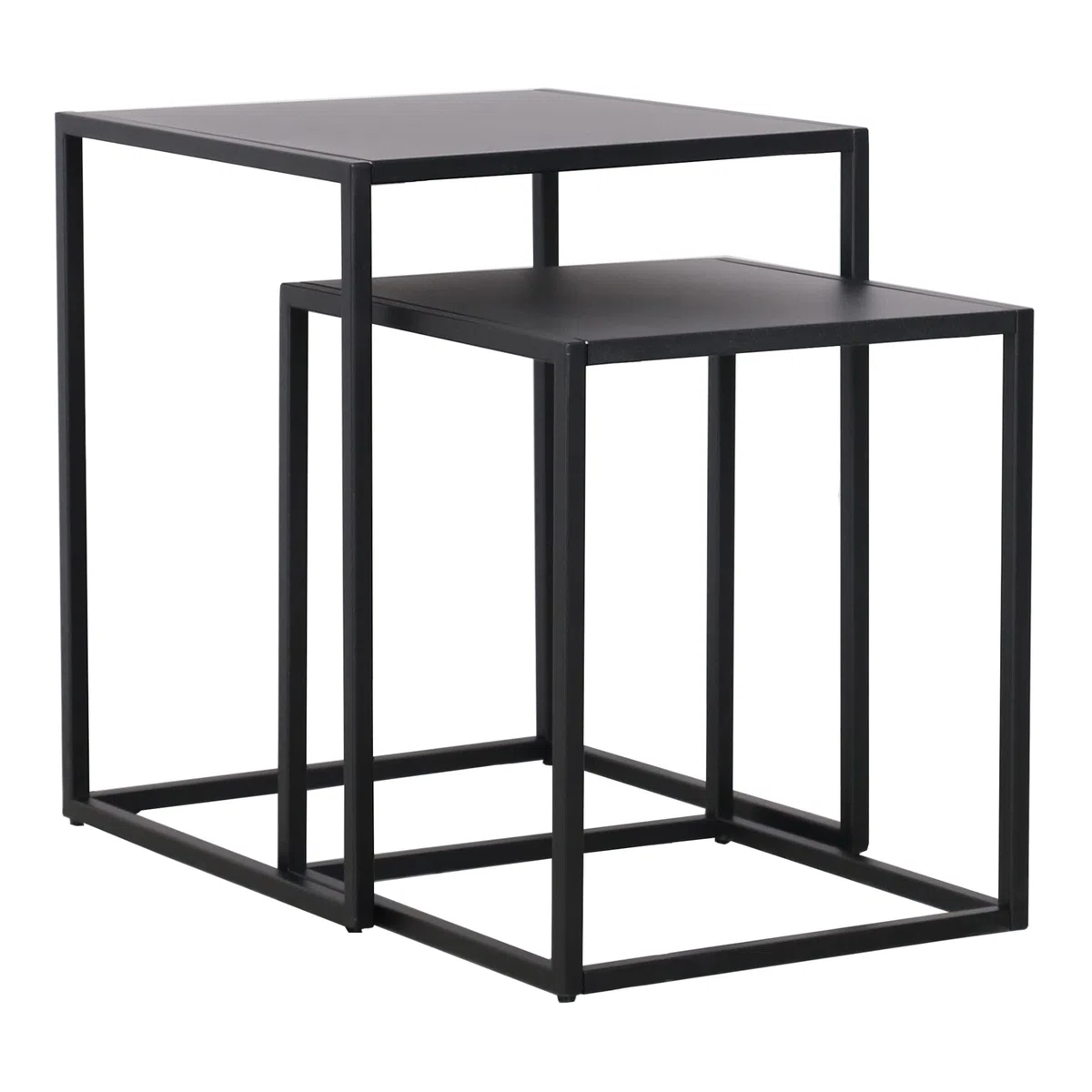 [en.casa] Set de 2 Mesas Auxiliares Nido Mesas Bajas Cuadradas en 2 Tamaños Diferentes para Salón 49 x 40 x 40 cm Acero - Negro Mate