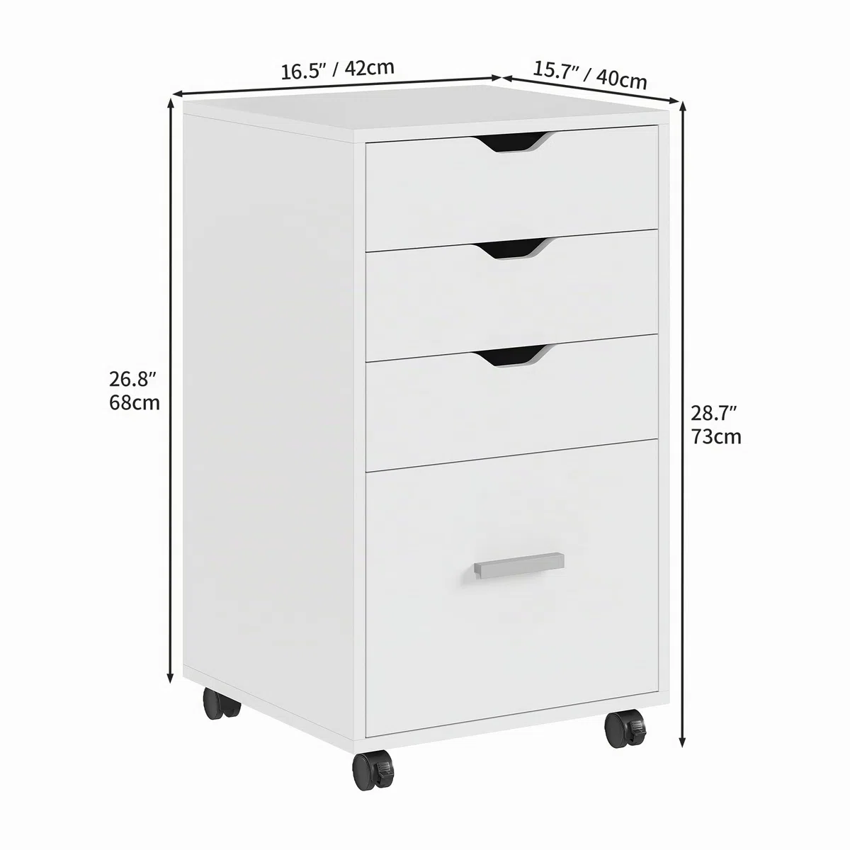 YITAHOME Archivador móvil con rueda, contenedor con 4 cajones, armario para oficina y hogar, 42 x 40 x 73 cm (blanco)