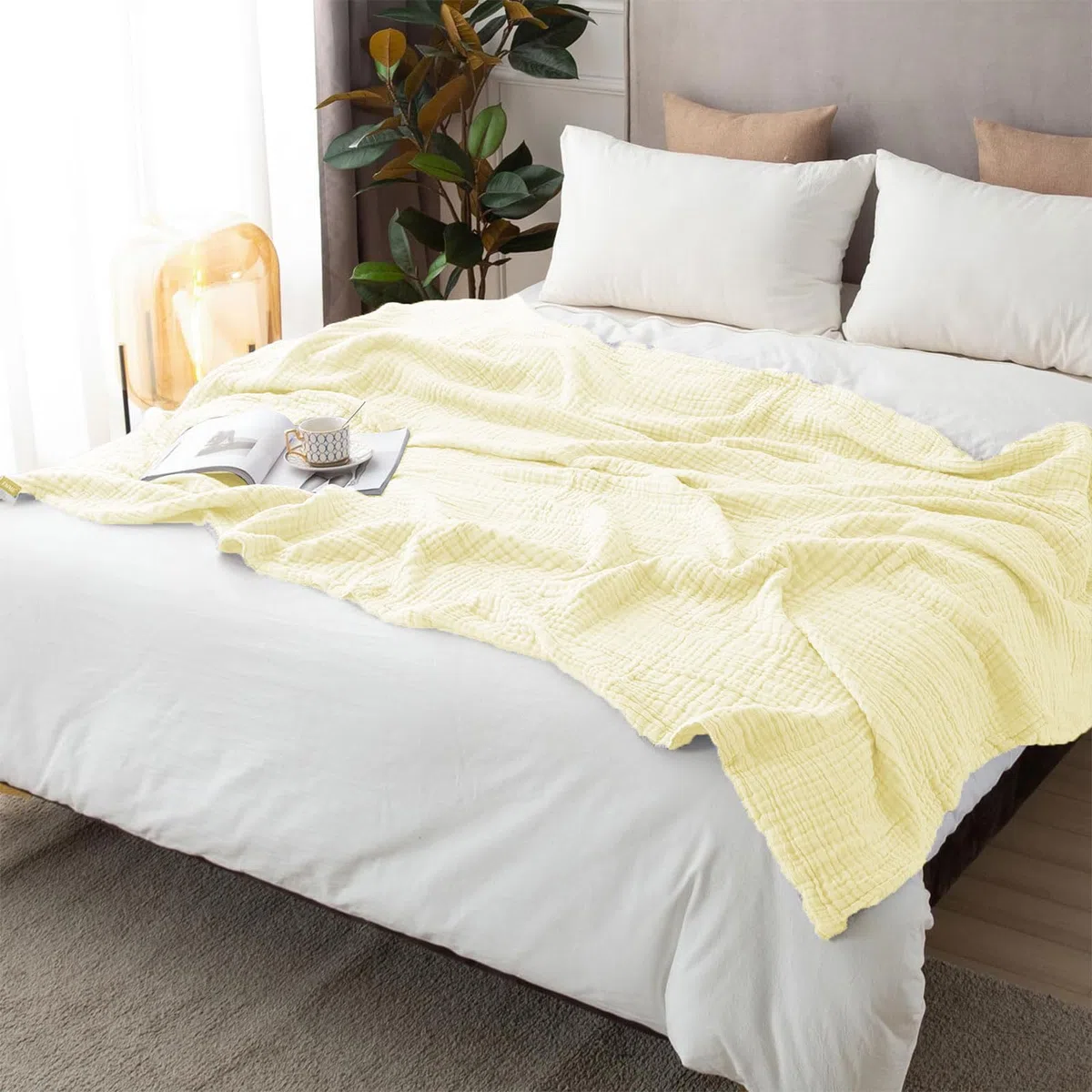 MeYuxg Manta de muselina de 150 x 200 cm, manta de muselina para adultos, 100 % algodón, manta de muselina, manta de muselina, colcha de muselina, edredón para cama y sofá, manta para todo el año