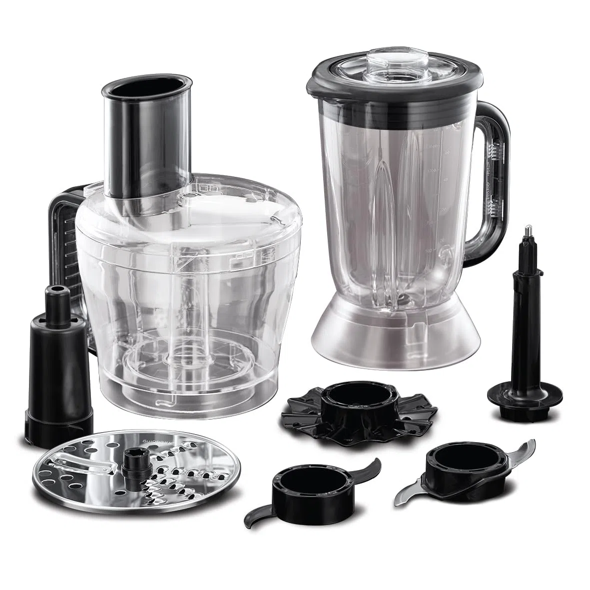 Russell Hobbs Procesador de Alimentos Matte Black - Cuchilla Acero Inoxidable, Disco Corte y Rallado, Amasador, Disco para Cremas, Jarra Batidora 1,5L, 2 Velocidades, Función Pulse, Negro - 24732-56