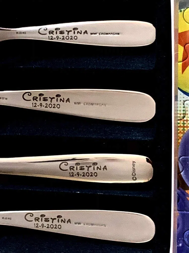 Regalo Grabado - Cubiertos Infantiles WMF Princesa Disney Personalizados | Grabados con Nombre y Fecha | Acero Inoxidable 18/10, para Aprender a Comer solito, Bautizo, Cumpleaños