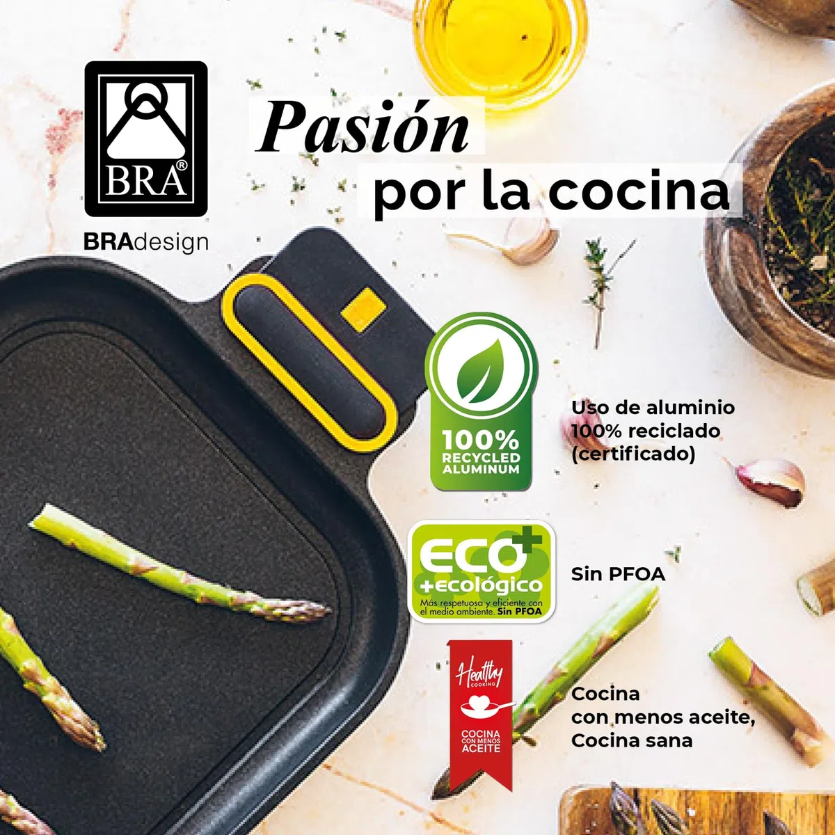 BRA Daily Pro | Cacerola alta 32 cm aluminio fundido, antiadherente sin PFOA, apta para todo tipo de cocinas e inducción