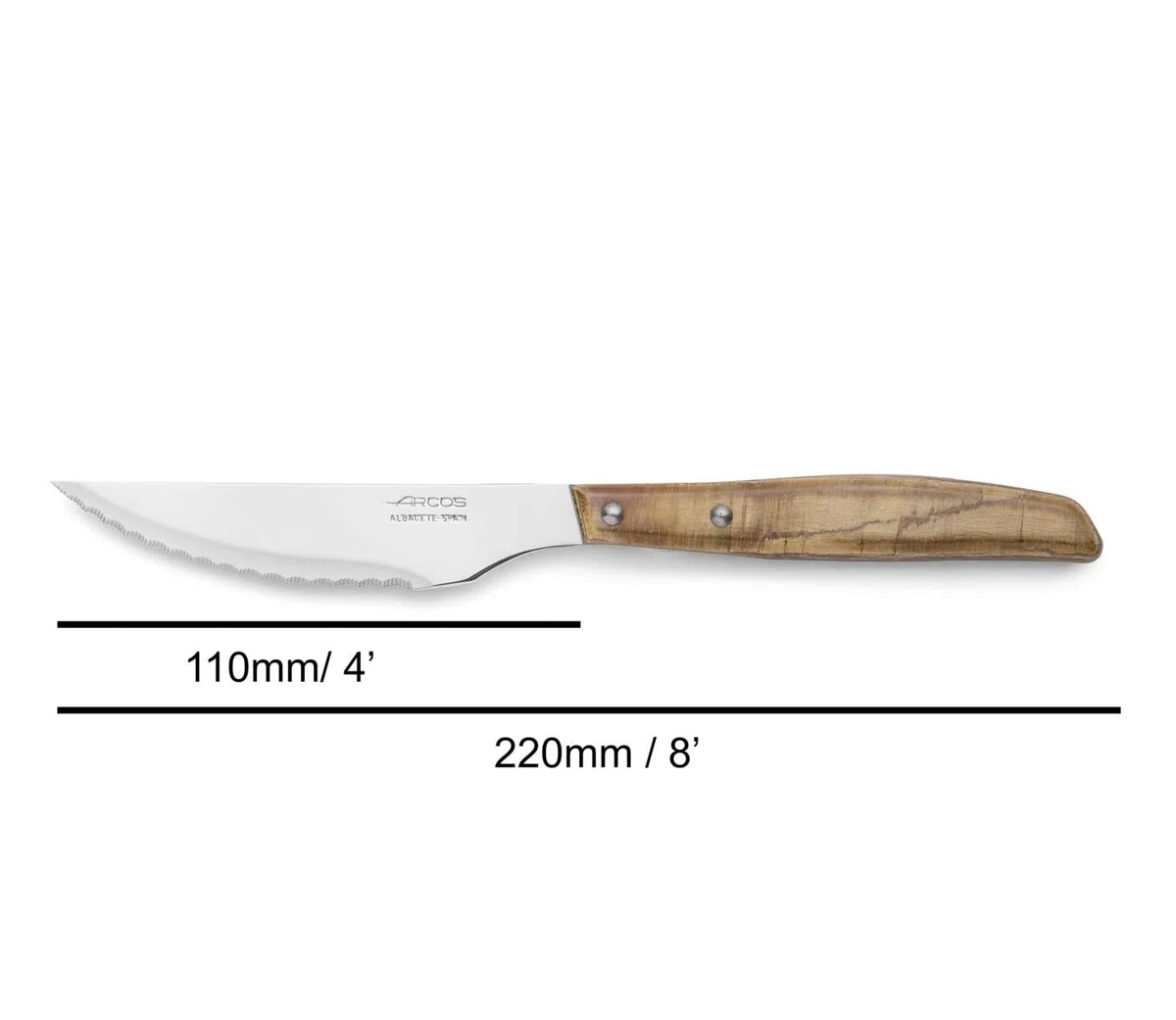 Arcos Juego Cuchillos carne 12 piezas Acero Inoxidable y Hoja - mm. Paquete Cuchillo bolsillo con filo perla cortar y filetear carne. Mango ergonómico polioximetileno POM. Serie Mesa. Color marrón.