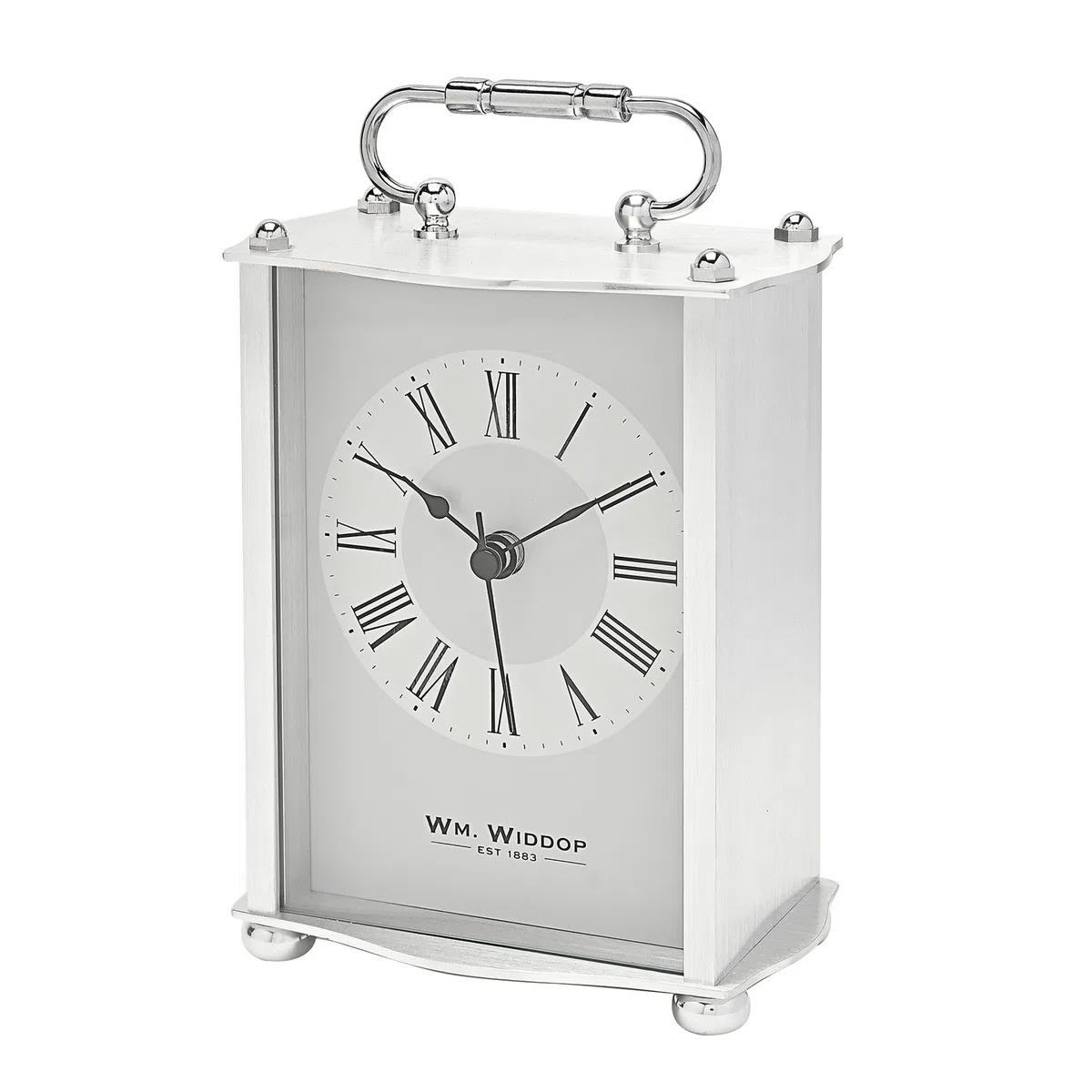 Widdop - Reloj de carruaje en carcasa de aluminio con esfera de números romanos y manecillas clásicas de reloj de pala (plateado)