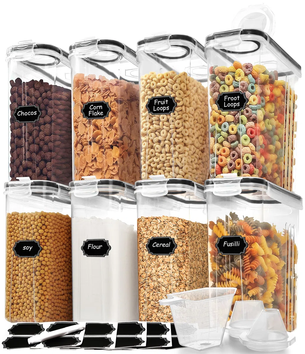 Skroam 8 unidades de contenedores de almacenamiento para cereales [135.2 oz/4L], contenedores de almacenamiento de alimentos herméticos con salida para servir para la organización y almacenamiento de