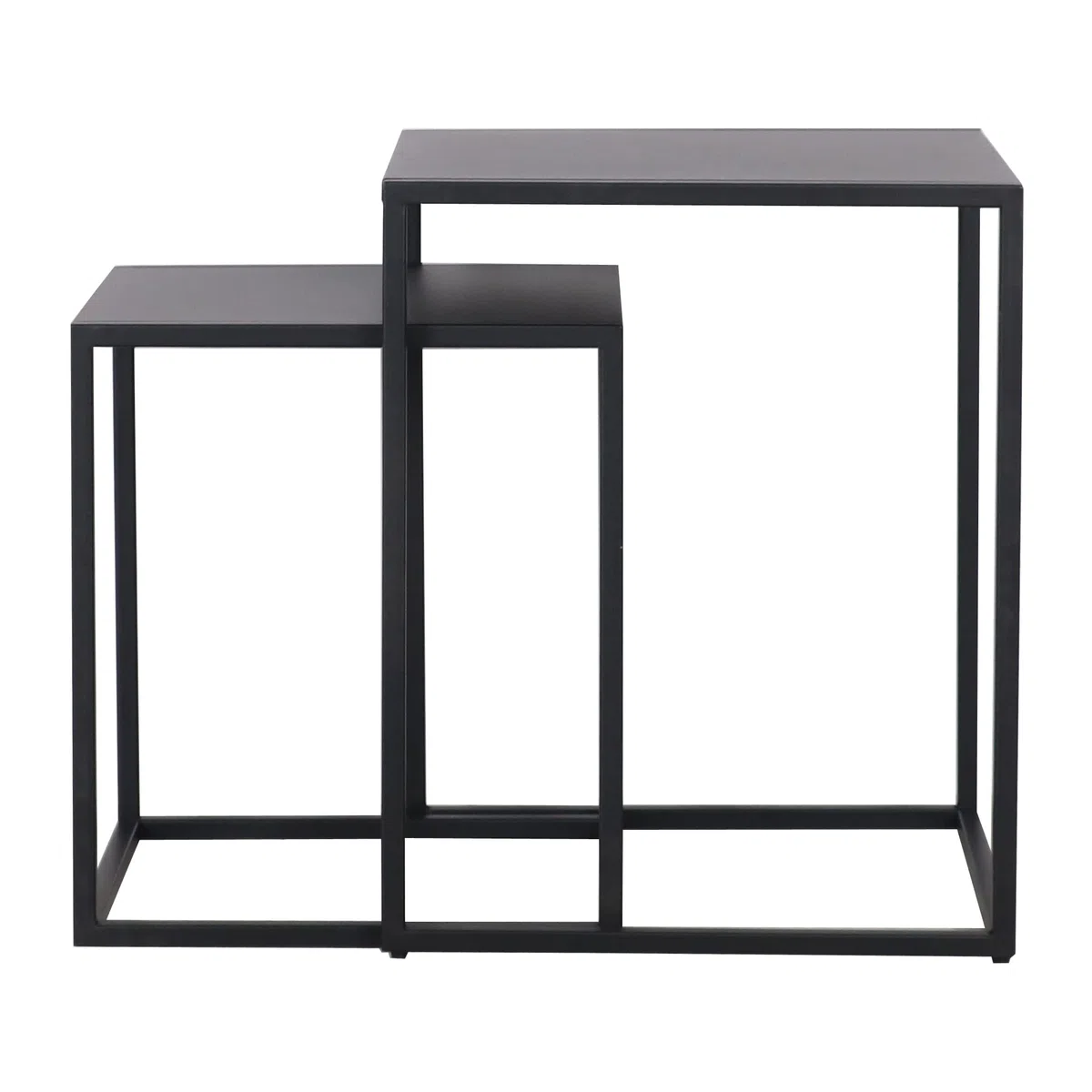 [en.casa] Set de 2 Mesas Auxiliares Nido Mesas Bajas Cuadradas en 2 Tamaños Diferentes para Salón 49 x 40 x 40 cm Acero - Negro Mate
