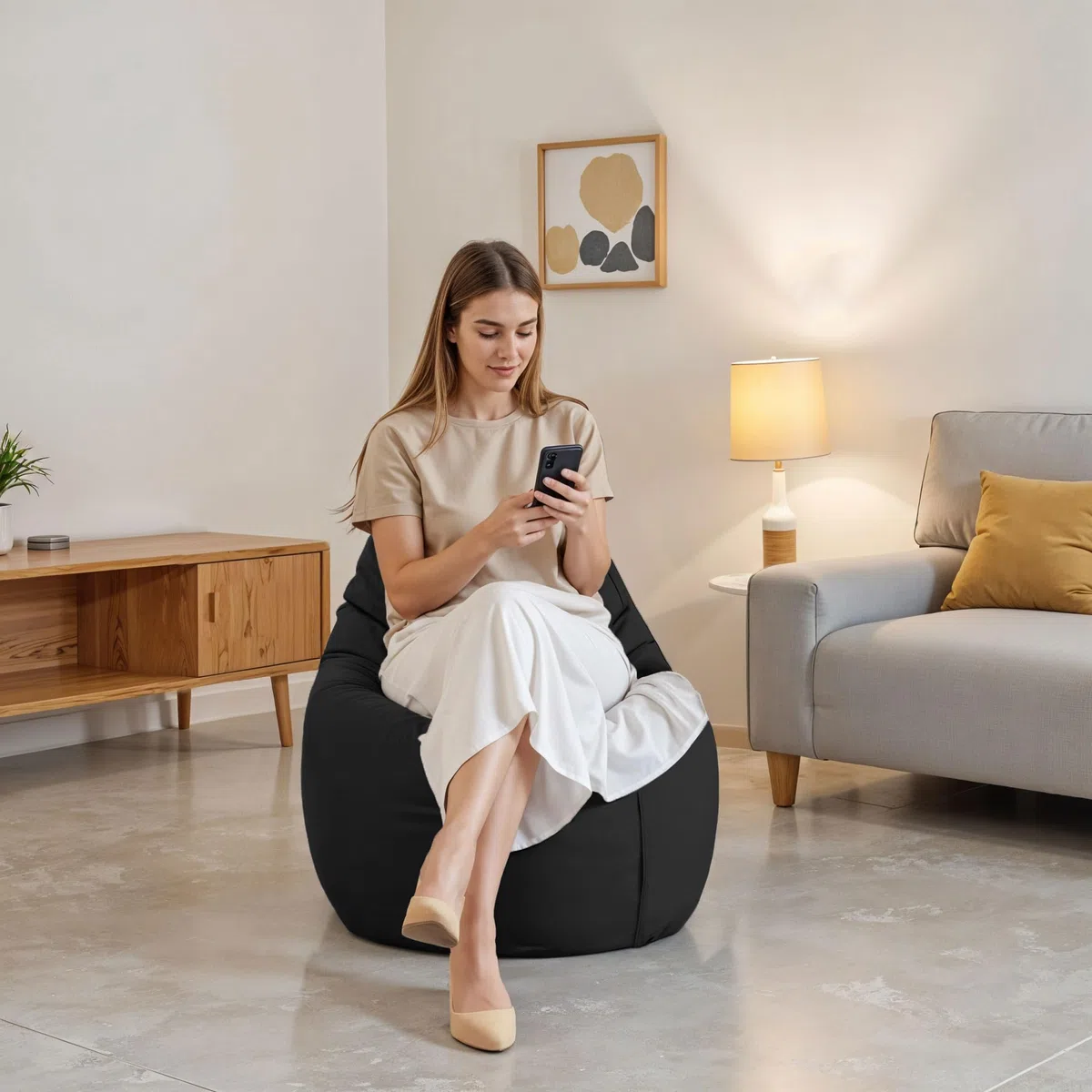 HAPPERS Puff Pera para Salón y Dormitorio con Relleno | Polipiel Alta Resistencia | Sillón Relax Ergonómico Infantil y Juvenil | Puff para Leer y Jugar | Negro 130x75 XL