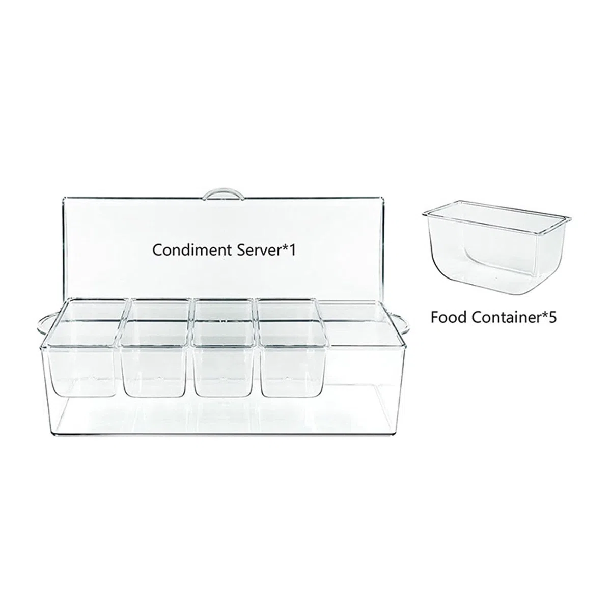 Bandeja enfriada para servir con 5 compartimentos extraíbles para interiores y exteriores