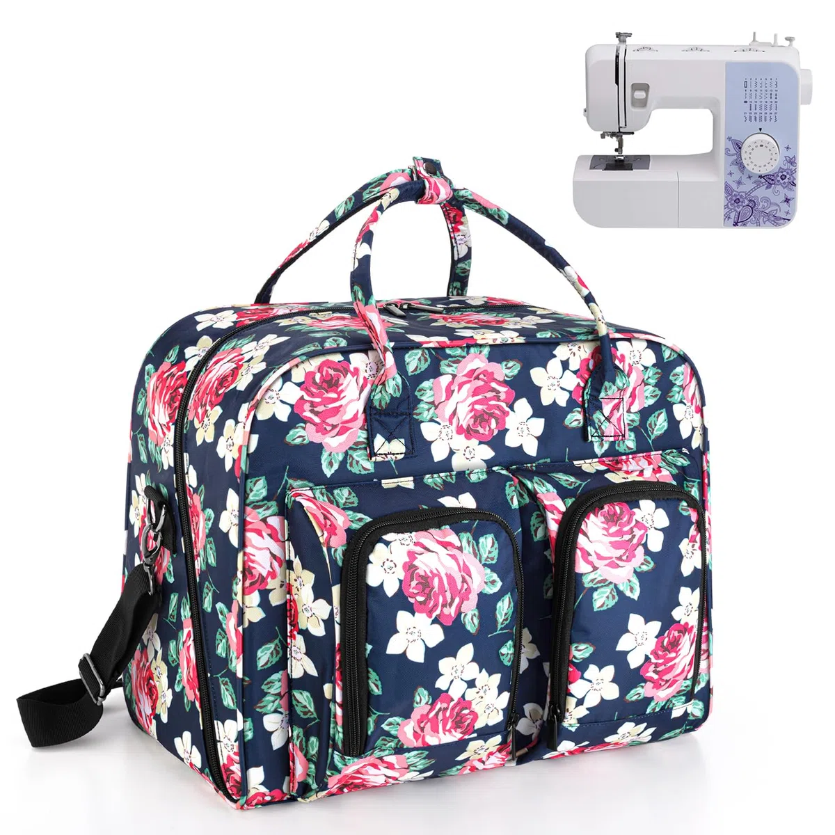 Teamoy Bolsa para Máquina De Coser, Almacenamiento De La Máquina De Coser con Protectores Inferiores De Madera por Maquinas De Coser Y Accesorios,Azul