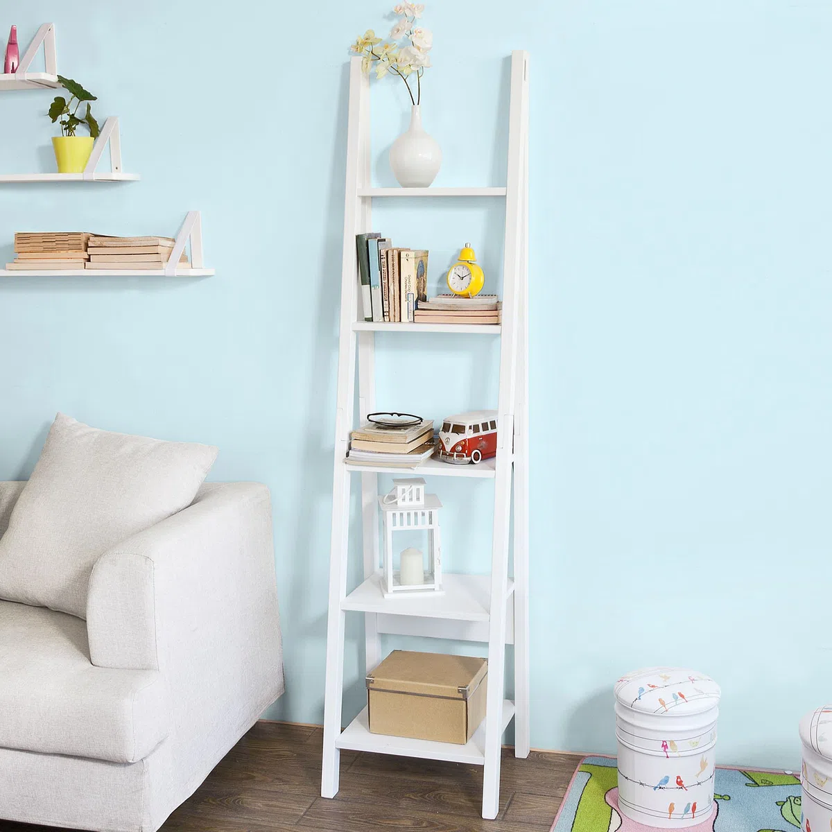 SoBuy Estantería Almacenaje de Madera Librerías para Libros de Pie con 5 Estantes Estanterias de Diseño 44 x 180 x 39 cm Blanco FRG101-W ES