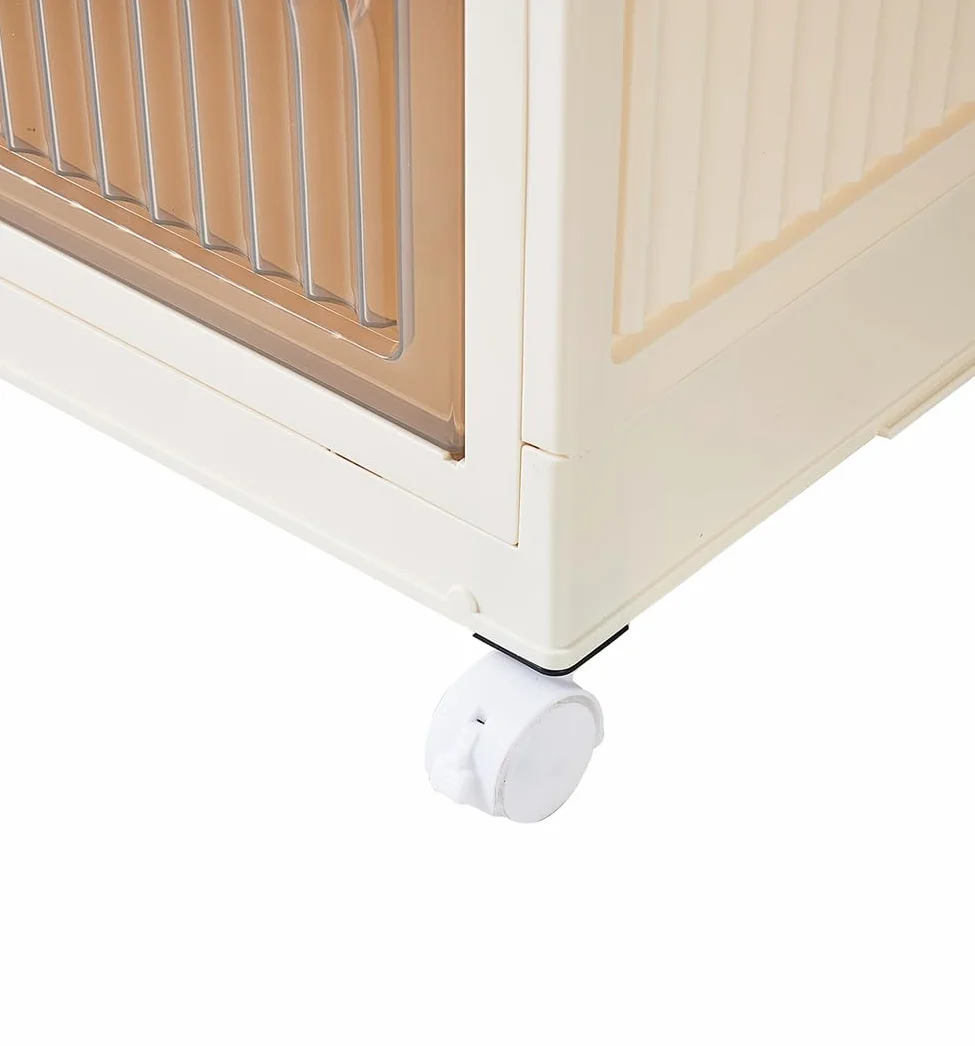 RMAN Armarios Dormitorio Plegable, 120 x 70 x 42,5 cm Cajas Almacenaje Plastico con Tapa y Ruedas Cajas Organizadoras Multifuncional Apilable para Ropa de Bebe, Juguetes y Libros, Blanco