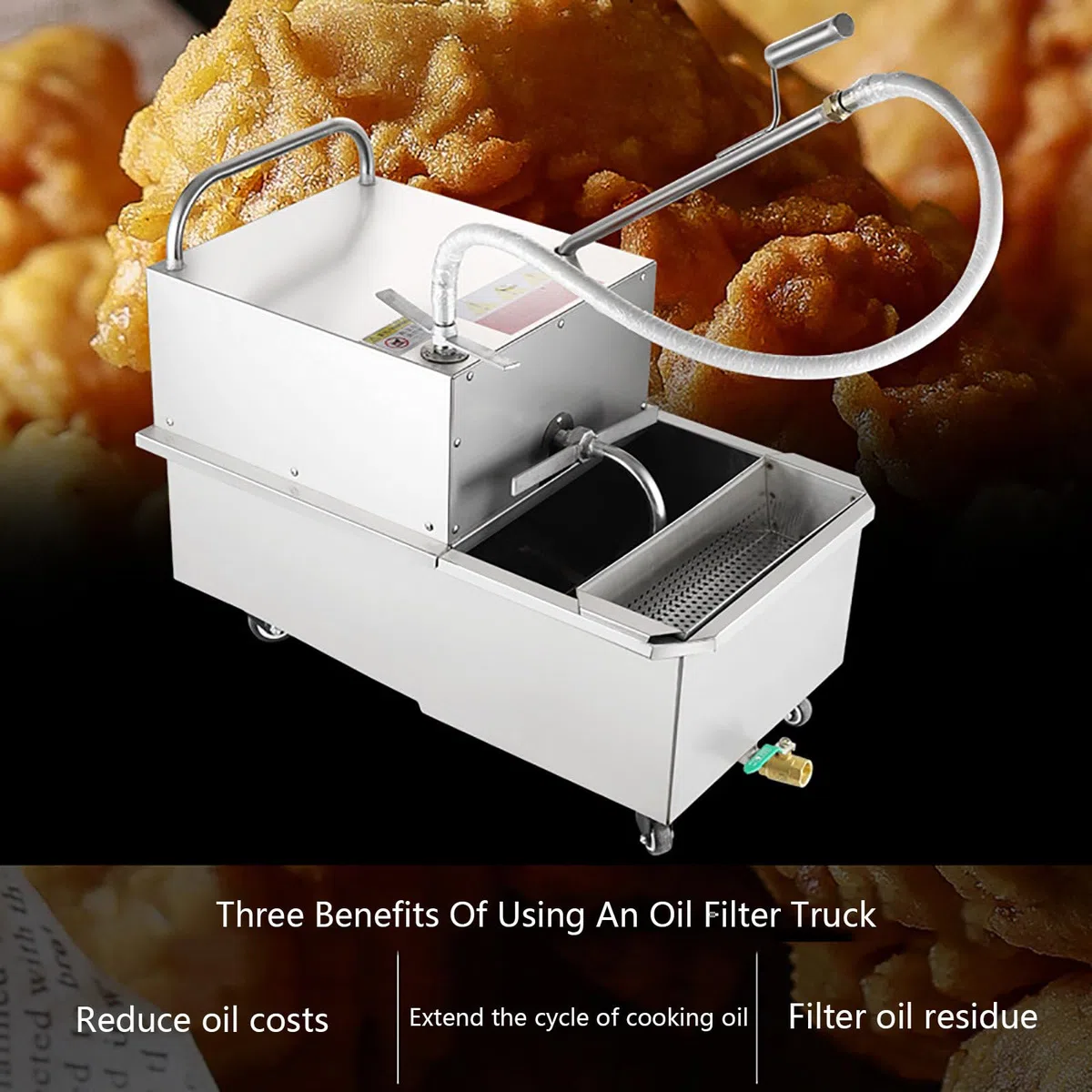 Máquina de Filtrado de Aceite para Freidora Móvil Comercial de 65 L/Camión con Filtro de Aceite, Filtrado de Aceite para Freír con Filtro de 550 W para Restaurantes, Sedimentación por Gravedad