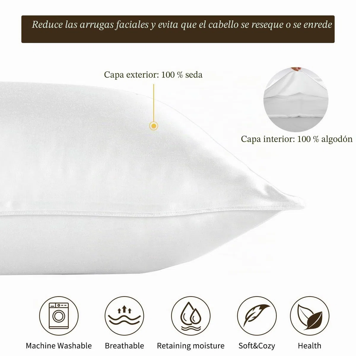 Fundas de Almohada de Seda 100% Morera Natural 20 Momme, Suaves y Cuidado de la Cabello Funda de Almohada de Seda 2 Piezas Blanco (50 * 90cm)