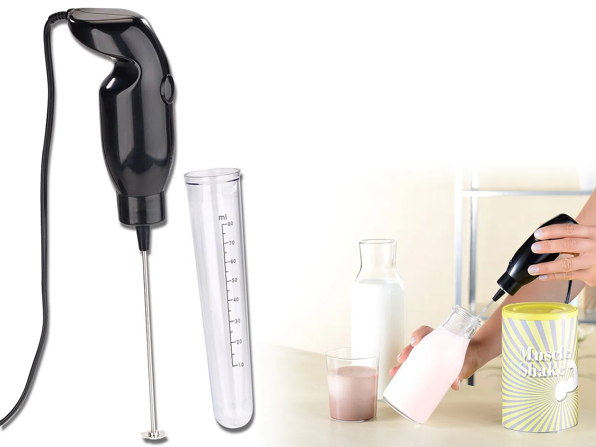Rosenstein & Söhne Batidoras de mano - batidora frappe: Eléctrico Batidor mini de mano, Accesorio de vaso mezclador, 15 vatios (miniquirl, batidora mano para frappé, fabricante)