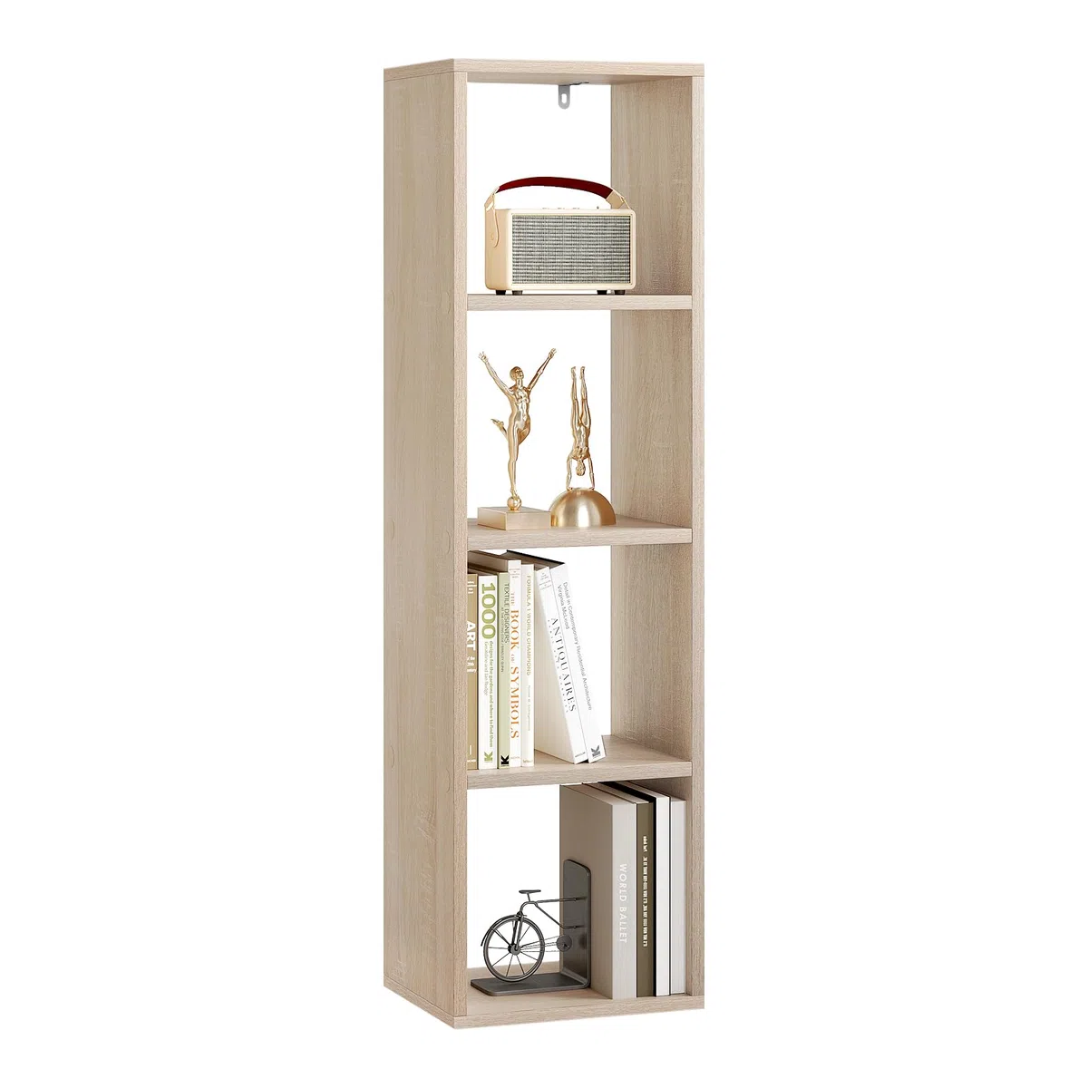 WOLTU Librería con 4 Niveles, Estantería de Cubos para Libros y Adornos, Estantería de Almacenamiento, Estantería Abierta Moderna para Salón, Estudio y Oficina, 30x23,5x106,5 cm, Roble Claro