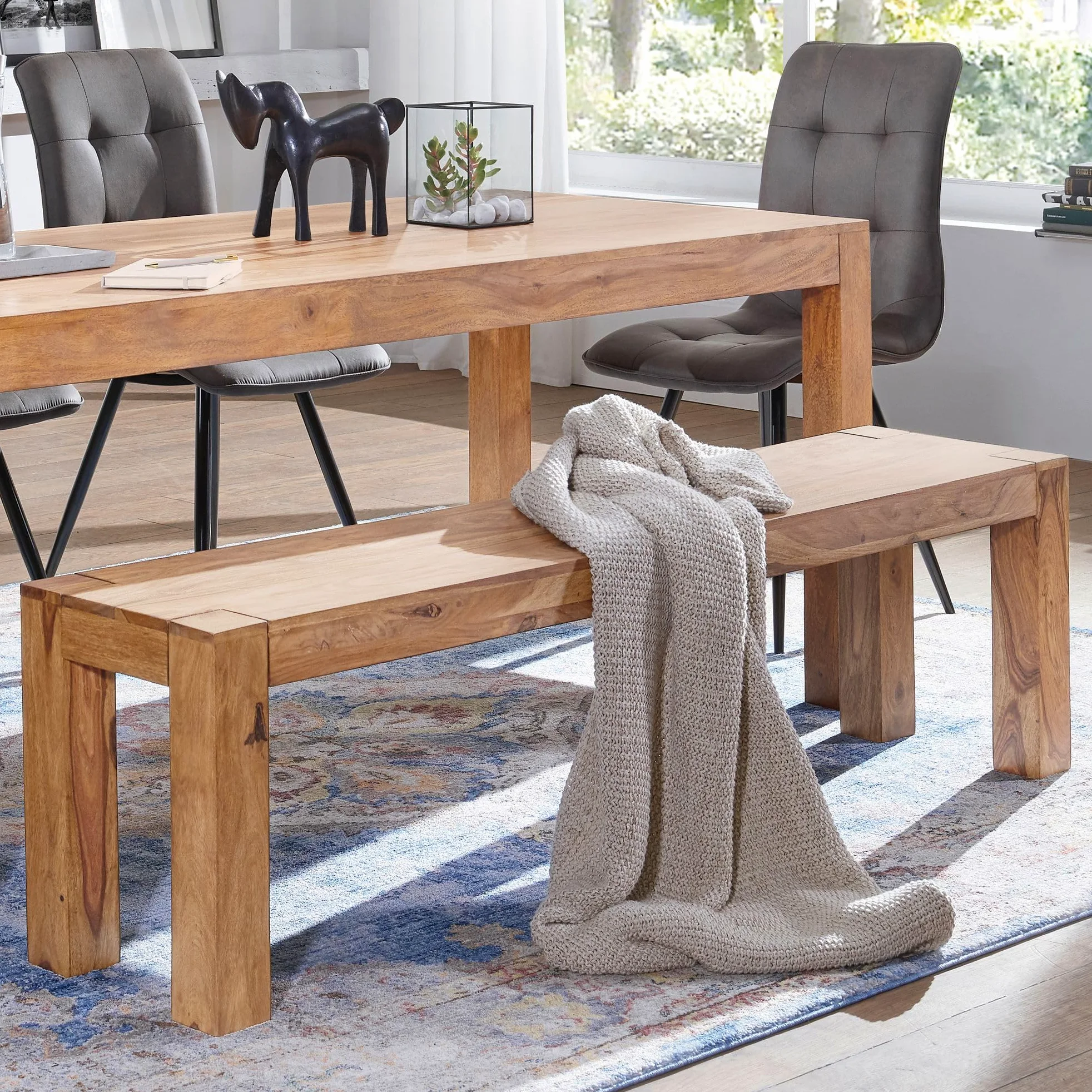 FineBuy - Banco de madera maciza de acacia, producto natural, estilo rústico, tamaño a elegir