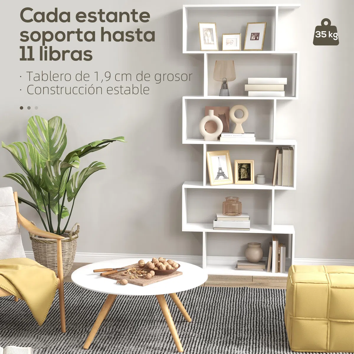 HOMCOM Biblioteca, Librería de 6 Niveles, 80x23x192 cm, Estantería para Libros, Estantería Moderna para Salón, Dormitorio, Estudio, Oficina, Blanco