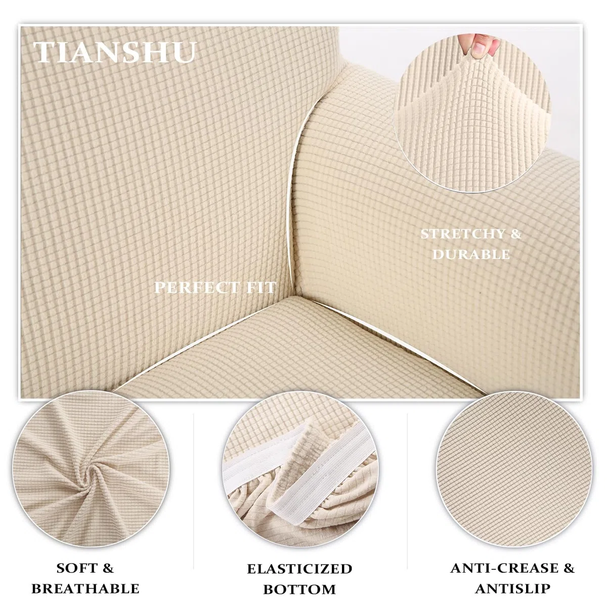 TIANSHU - Funda de sofá de 2 plazas, Incluye 1 Funda de cojín de Silla y 1 Funda de sofá, Spandex Stretch Sofa Funda Protectora de Muebles Antideslizante (Beige)
