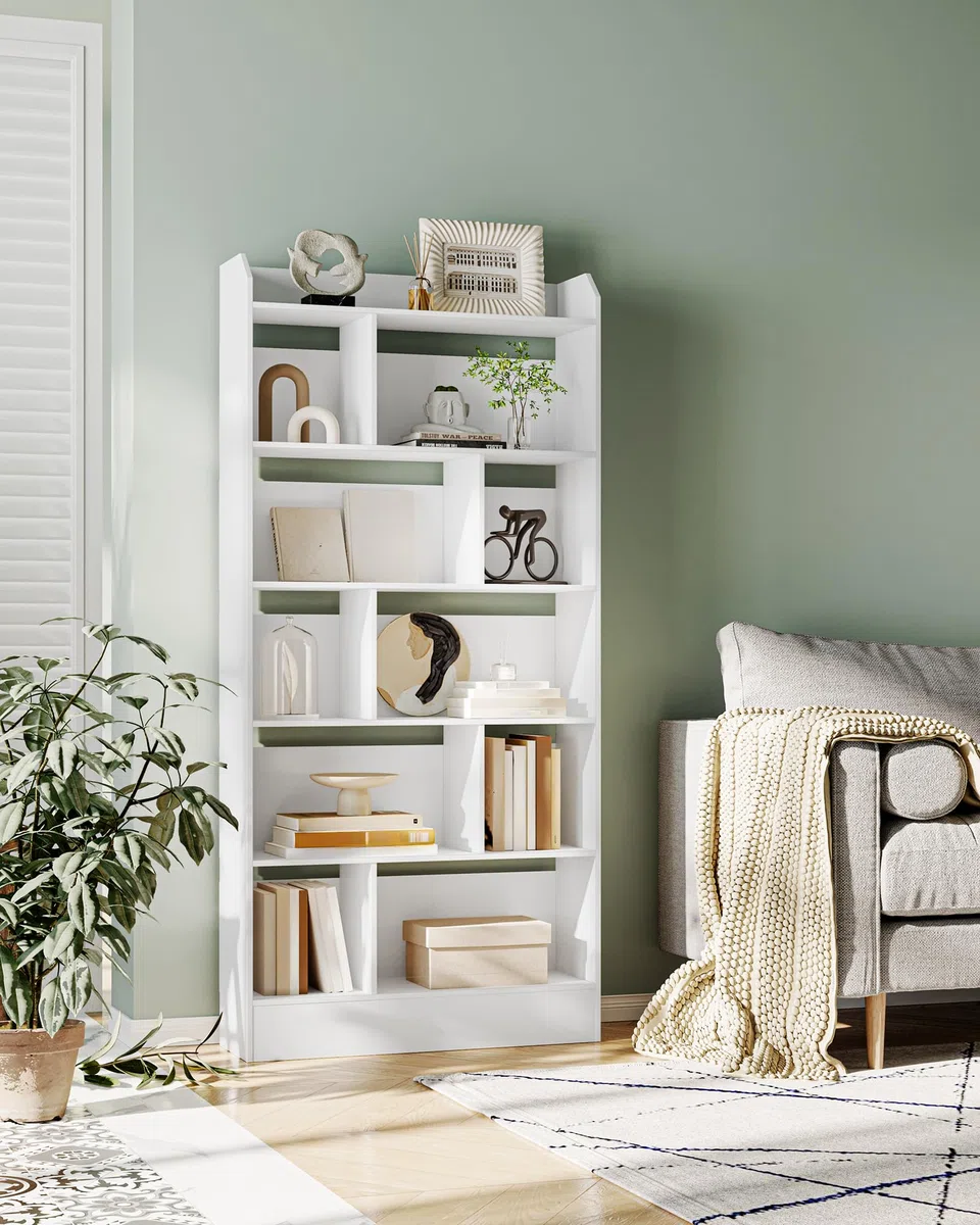 Hzuaneri Libreria de 6 Niveles, Estanteria para Libros de 10 Cubos, 24 x 80 x 170 cm, para Oficina, Salón, Estudio, Blanco BC22803X