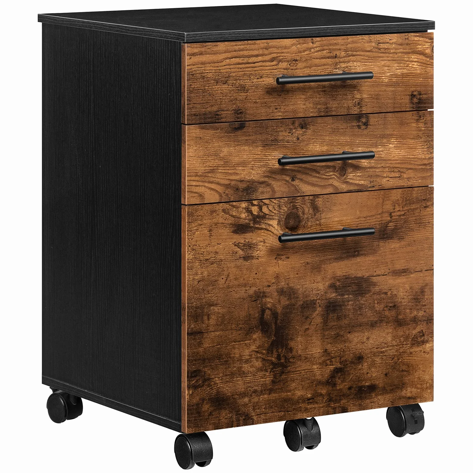 HOOBRO Mueble Archivador, Armario Móvil para Oficina con 3 Cajones y Archivador Colgante, 40 x 40 x 57,5 cm, Diseño Industrial, Marrón Rústico EBF02WJ01G1