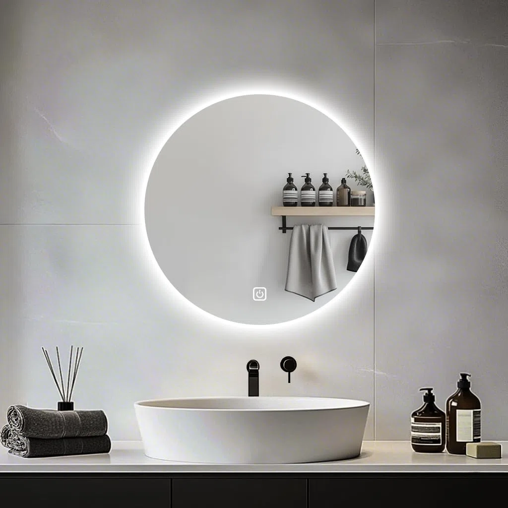 Espejo de baño LED para fregadero, espejo eléctrico redondo de 50 cm con luces retroiluminadas para afeitarse la ducha, montaje en pared sin niebla, iluminación regulable de 3 colores, IP54