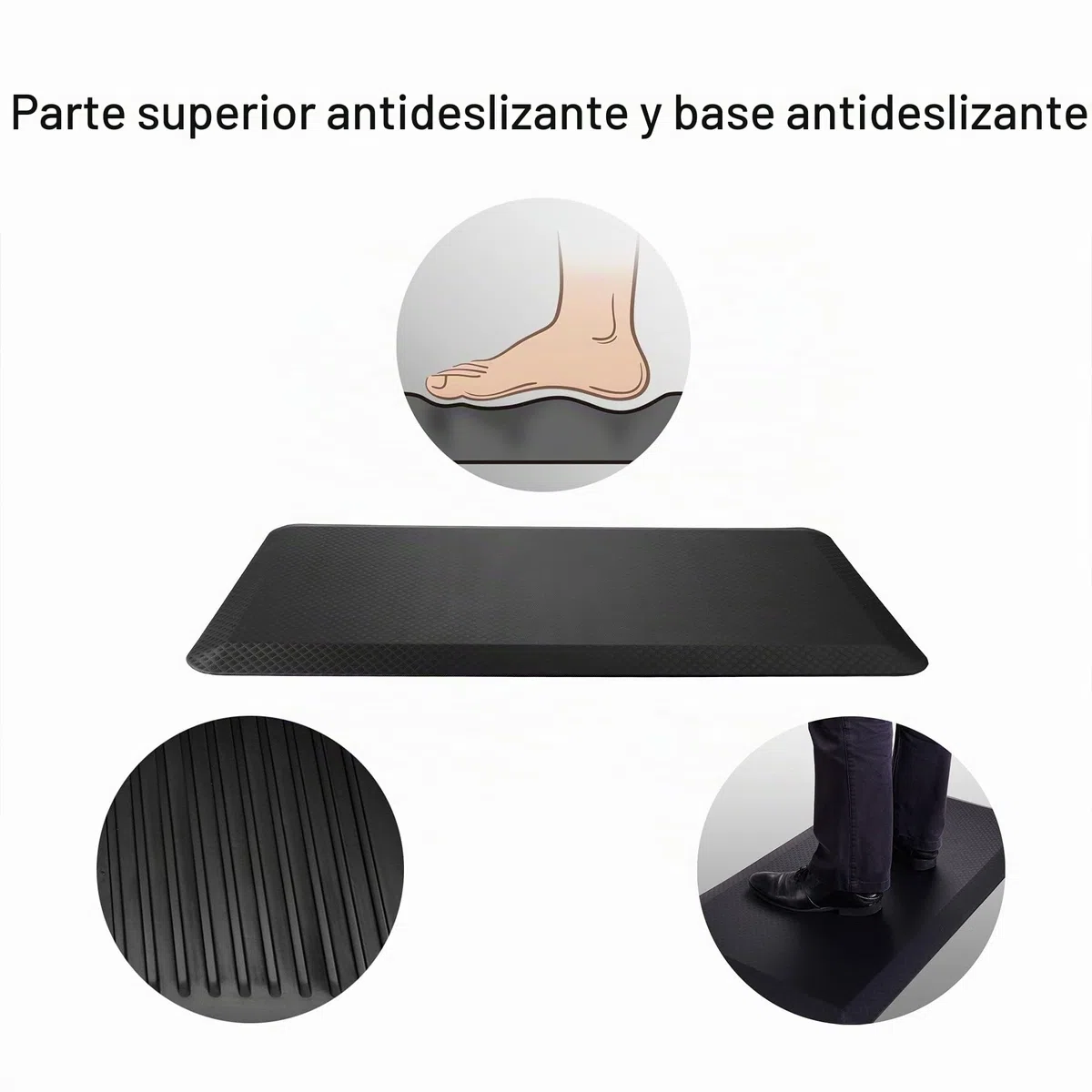 Flexispot Alfombra Antifatiga Ergonómica de Escritorio, de Goma, Reduce el Dolor de Pies, Rodillas y Músculos, Estera para Estar de pie Frente a un Escritorio o Mientras se está en la Cocina, Negro