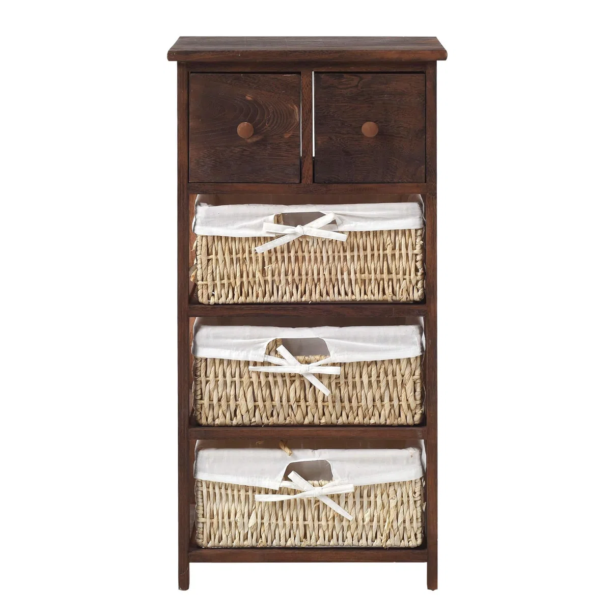 Rebecca Mobili Armario Rústico, Mueble Baño con 2 Cajones, 3 Cestas, Madera Mimbre, Marrón, Estilo Country, Entrada baño- Medidas: 80 x 40 x 27 cm (AxANxF) - Art. RE4059