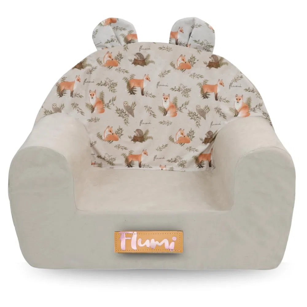 Flumi Sillón Infantil Personalizado para Niños y Bebés - Asiento para Sala de Juegos con Nombre Grabado (Gris Claro + Lino)