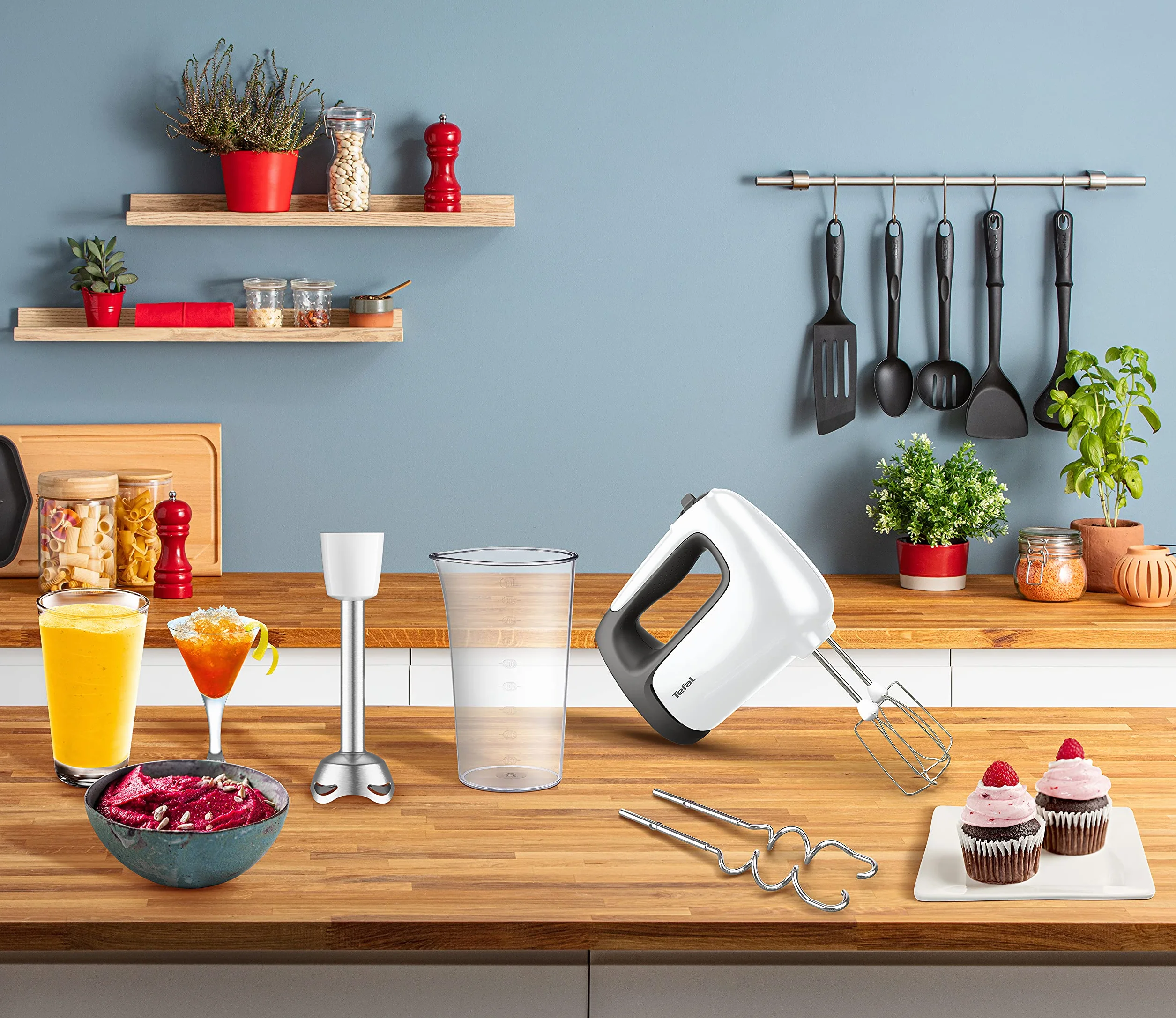 Tefal Prep'Mix+ HT4621 batidora de mano, Potente, 5 velocidades, Ganchos para masa, Gardes, Turbo