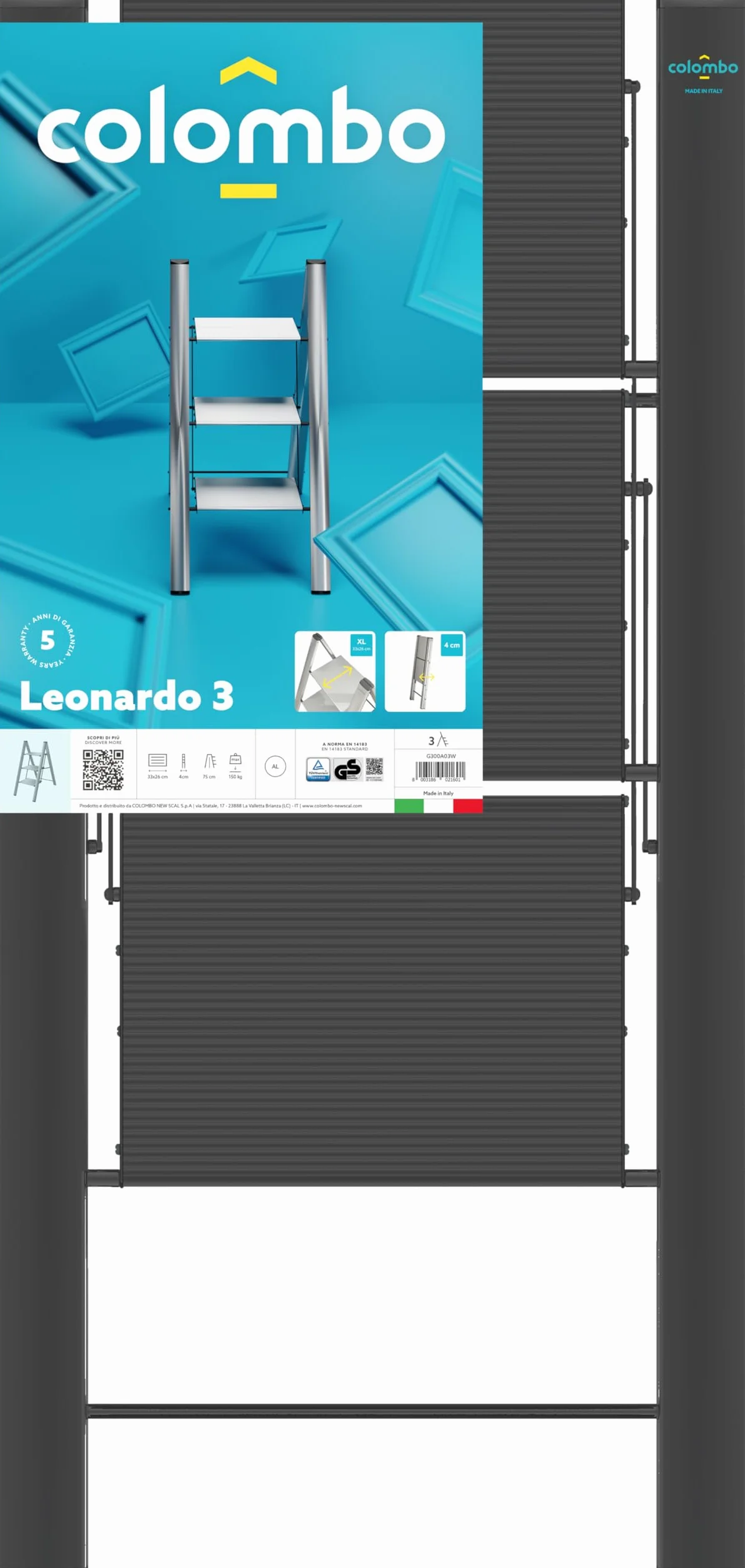 Colombo Escalera doméstica, Aluminio anodizado, Negro, 3 peldaños