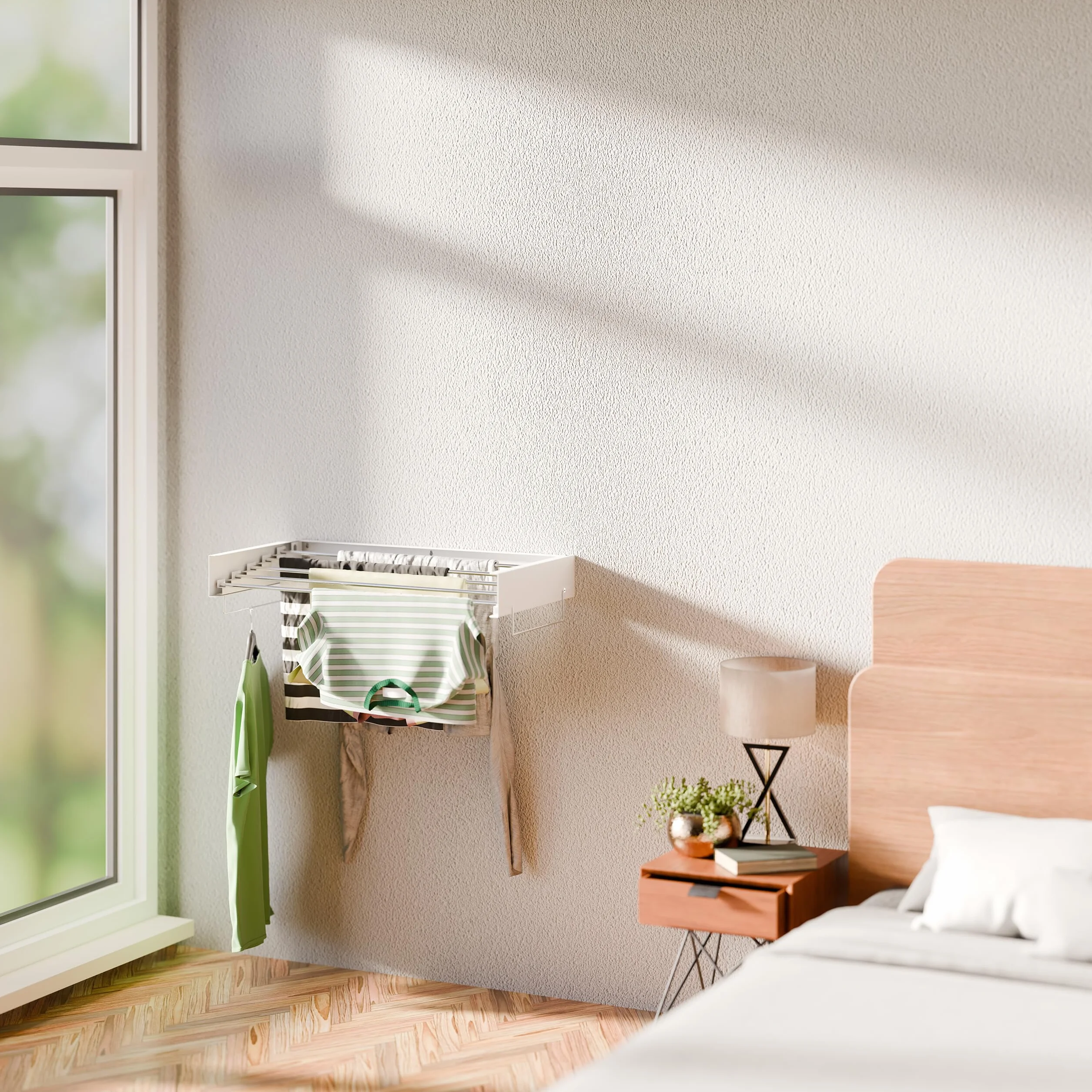 Relaxdays Tendedero de Pared, Plegable, 15 x 80 x 40,5 cm Interior, Tenderete Que Ahorra Espacio, Secador Ropa, Blanco, Acero Inoxidable, 80 cm