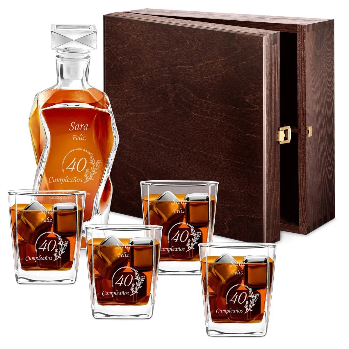 Maverton - Decantador Personalizado 700ml Con 4/6 Vasos 250ml - Set De Whiskey Con Grabado- Regalos Originales Para Hombre - Regalo Hombre - Ideal Para Padre Abuelo Amigo Whisky Amateur