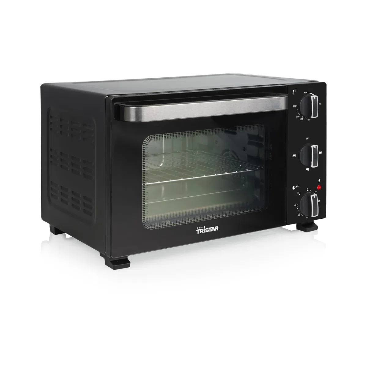 Tristar Horno Mini 20 L, 1300 W, Calor Superior e Inferior, Termostato Ajustable, Temporizador 60 Minutos, Puerta Doble Cristal, Bandeja y Rejilla, OV-3650