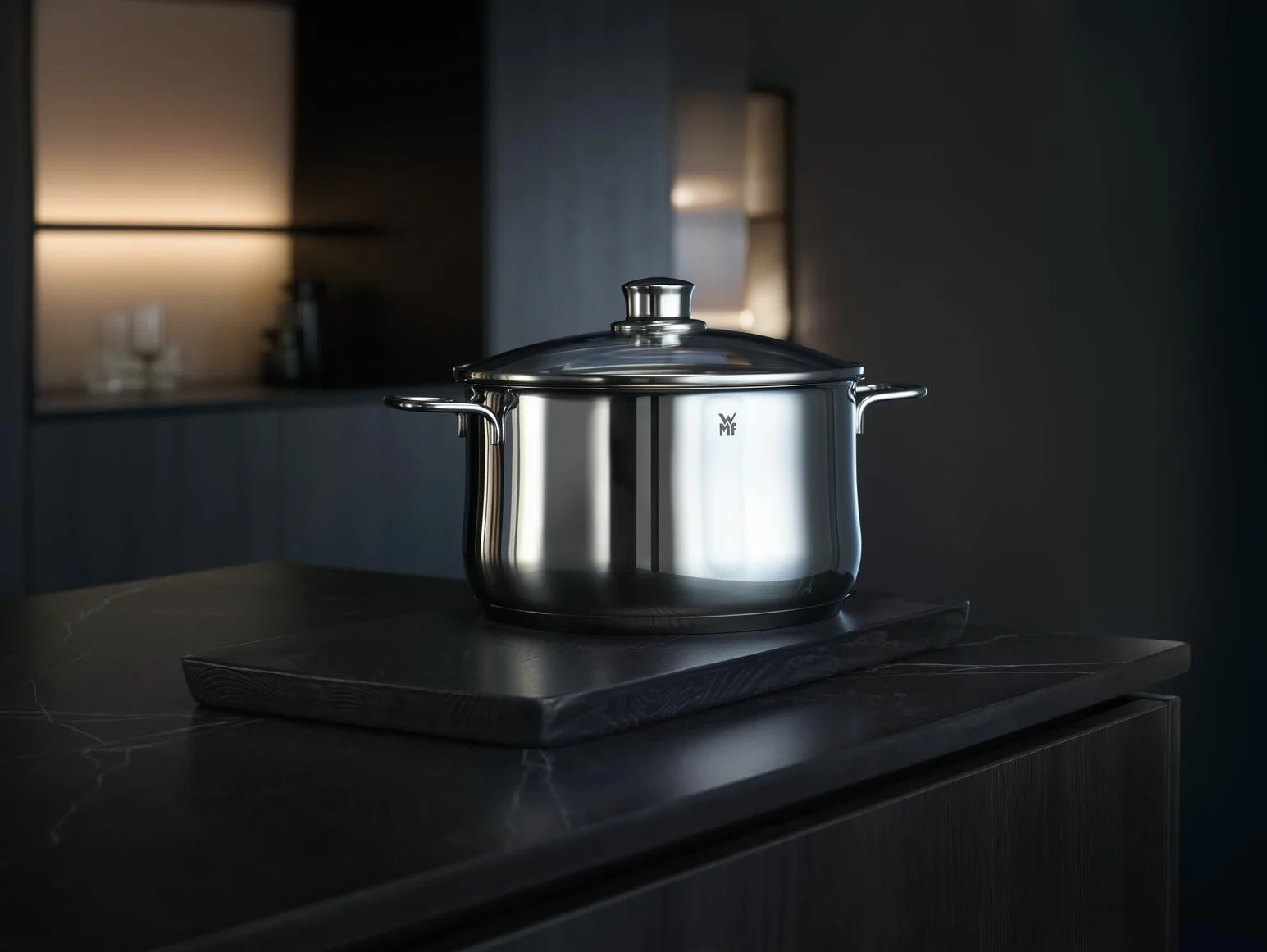 WMF Diadem Plus - Batería de Cocina 6 Piezas, 3 Cacerolas Altas de 16 cm, 20 cm y 24 cm con 3 Tapas de Cristal, Acero Inoxidable Cromargan Apto para Inducción