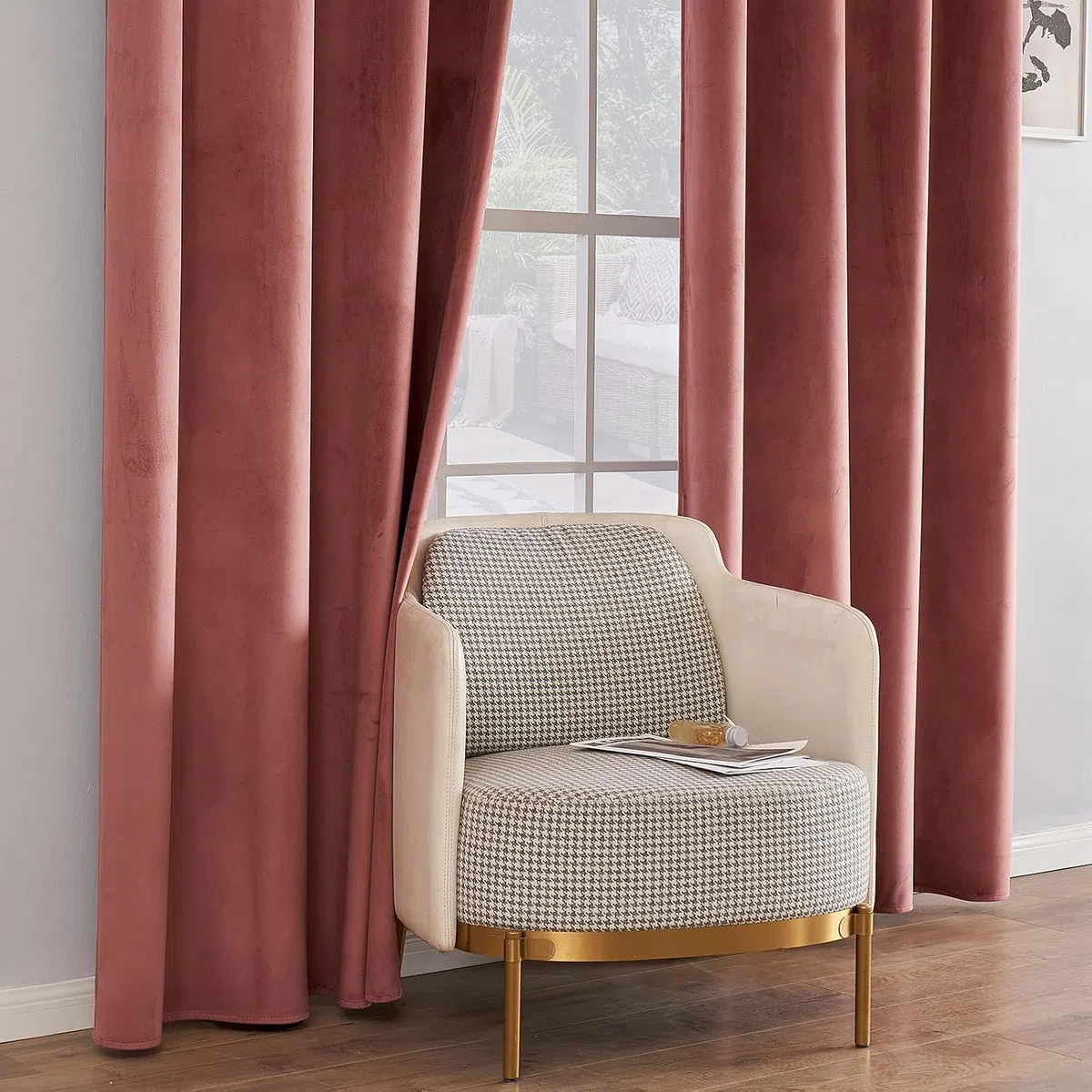 MIULEE Cortinas Terciopelo Rosa Viejo Salon Modernas 2 Piezas, Elegante Cortinas de Terciopelo Suave Semiopacas con Ojales, Cortina Termicas Aislantes Frio Anti Luz Invierno Ventana Cortina Dormitorio