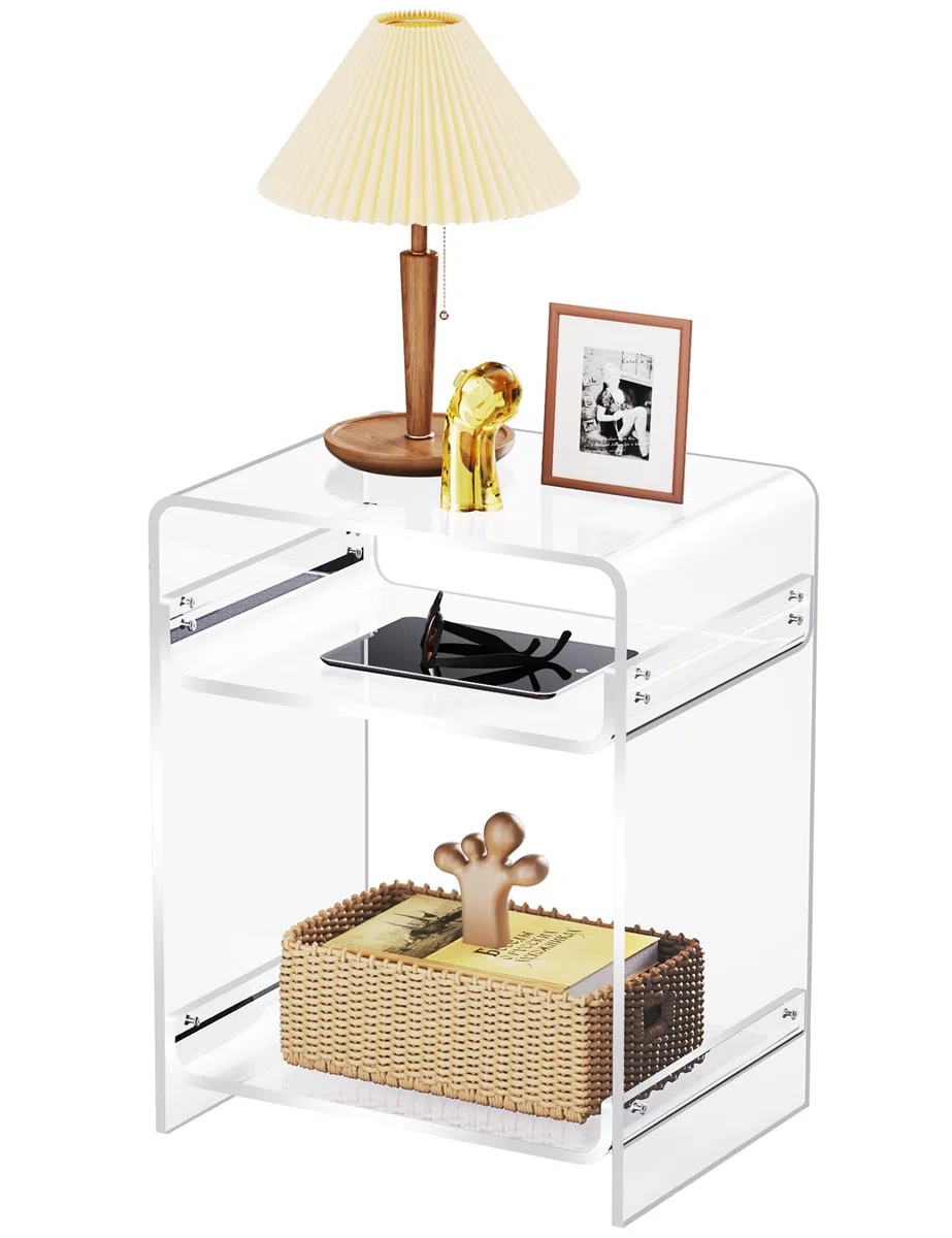 Mesa Auxiliar de Acrílico, Mesita de Noche, pequeña Transparente para Sala de Estar, Dormitorio (Claro)