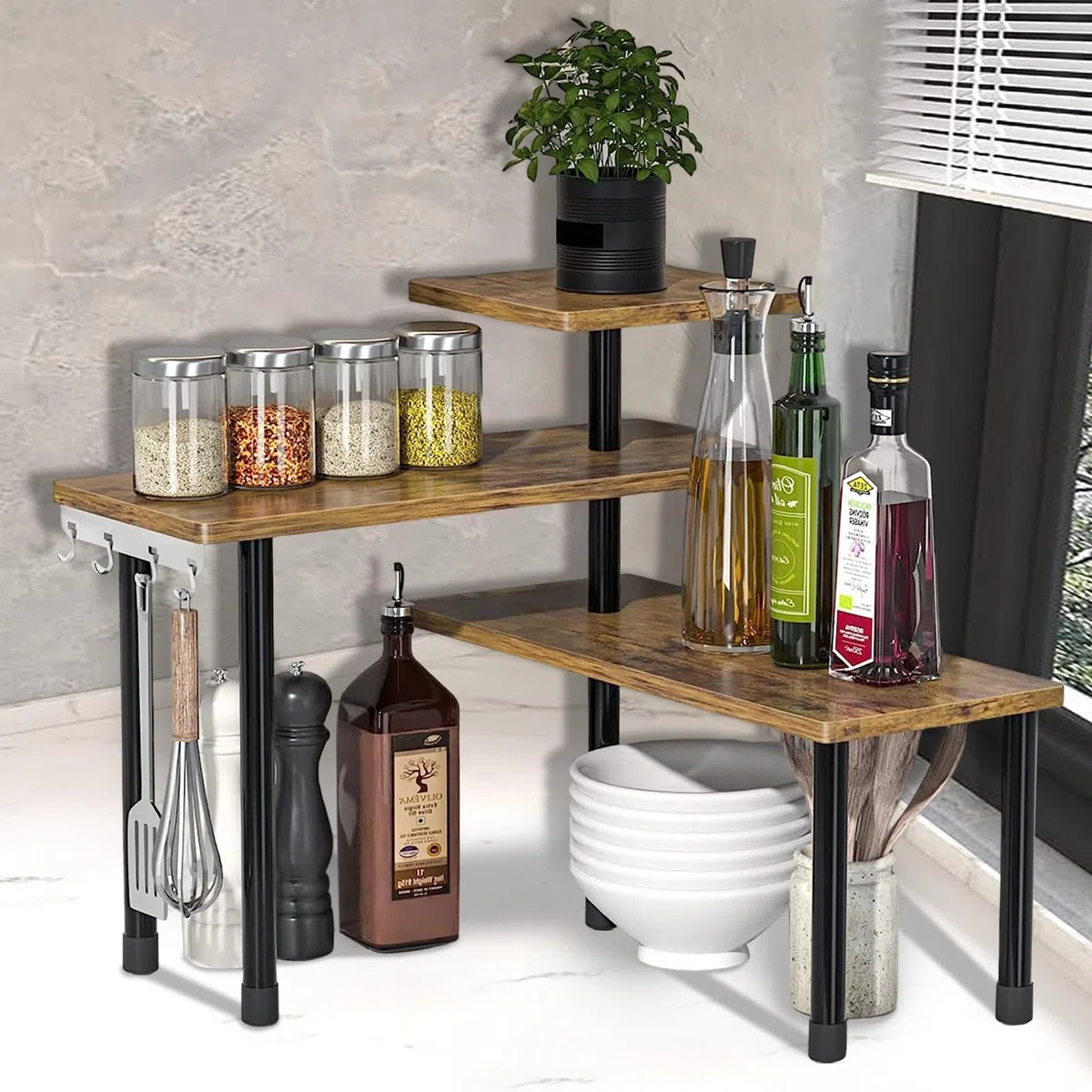Estantería esquinera de cocina, estante de esquina para cocina, baño, esquina de mesa, multinivel, tridimensional, ahorro de espacio, estante para especias, estante cosmético, soporte para