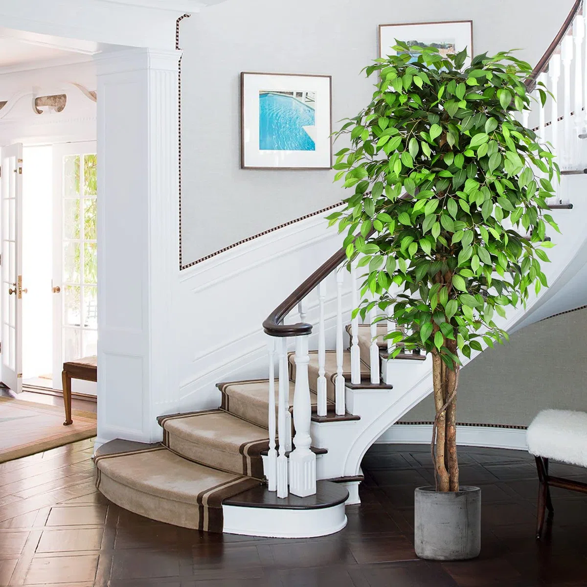 Planta Artificial Ficus 210cm Alta con Tres Varas de Madera Natural, Planta Artificial Grande con 1760 Hojas, Plantas Artificiales Interior Decorativas para Oficina Hogar DEC