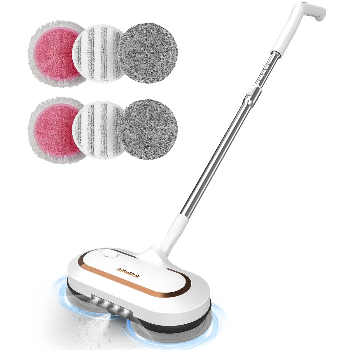 AlfaBot S2, Frefona Eléctrica Inalámbrica 400ML, 60min de Autonomía, Mopa Eléctrica sin Cable con Función de Pulverización y LED, Para Limpiar, Fregar y Pulir para Suelos de Madera y Baldosas