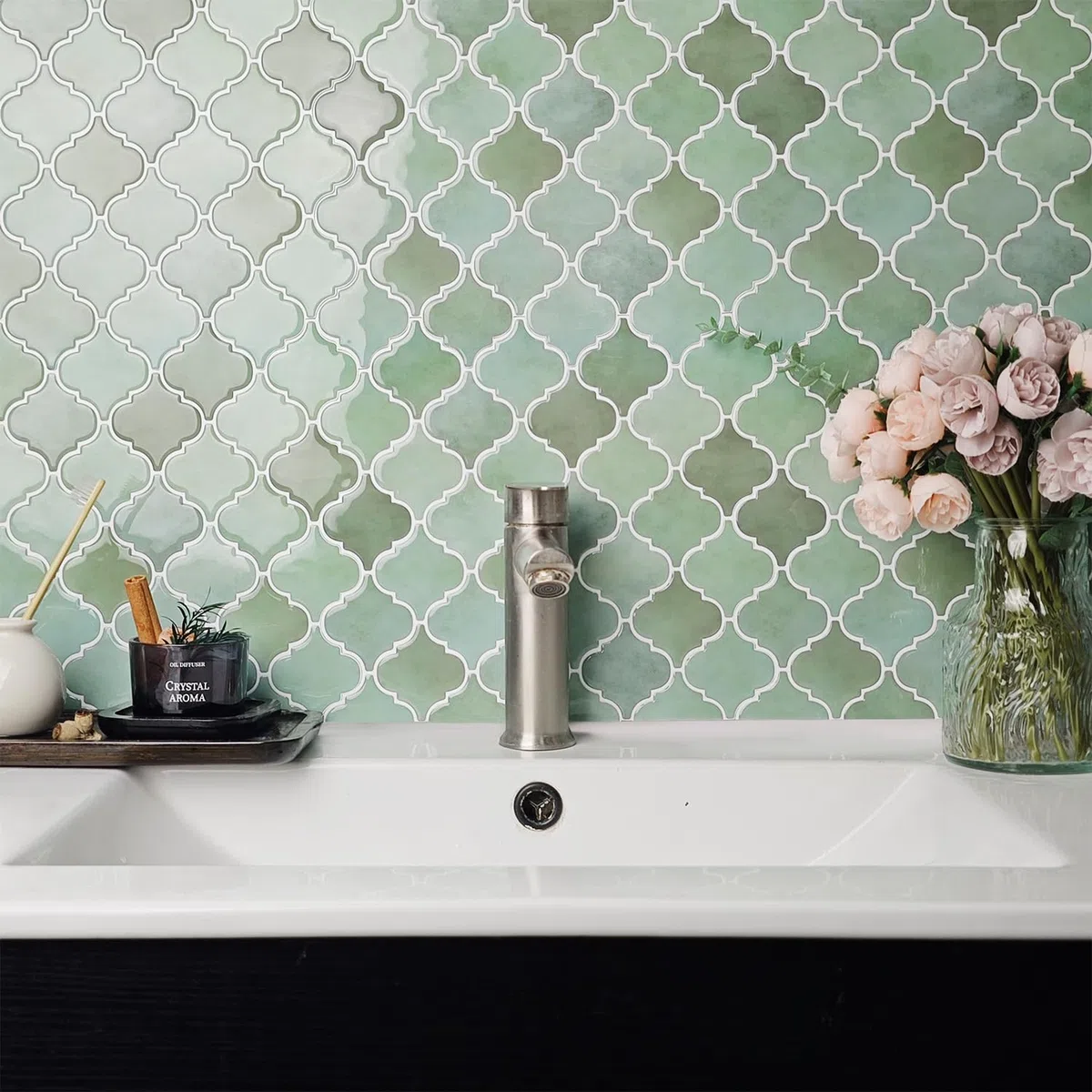 Azulejos Arabesque para Despegar y Pegar para Cocina, Azulejos De Pared De Diseño más Grueso, 10 Hojas 3D Autoadhesivas, Azulejo Verdes De 12 X 12 Pulgadas para Cocina y Baño