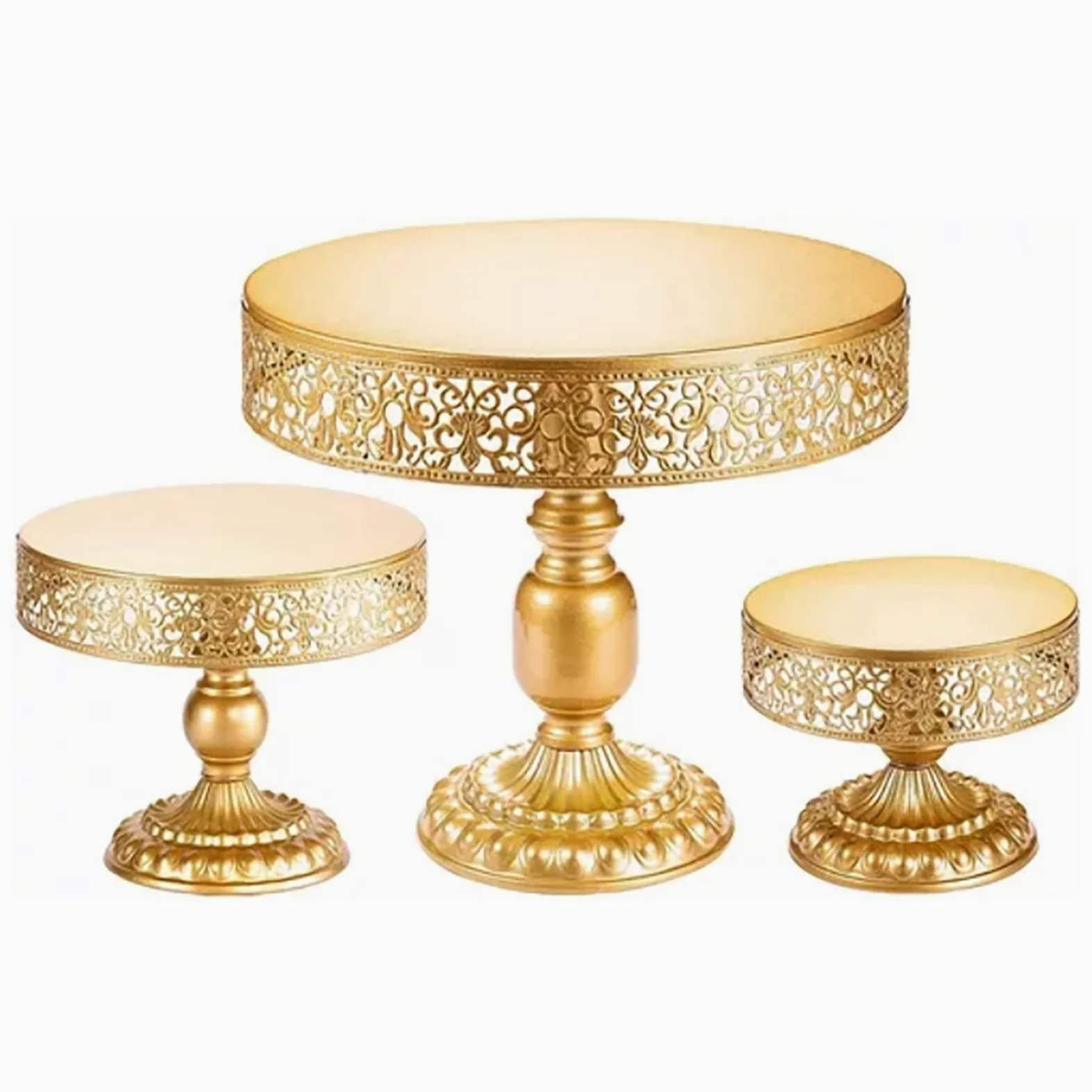 Soporte para Tartas Dorado, Juego de 3 Soportes para Tartas de Metal, Soportes para Postres, Soportes para Magdalenas, Soporte Redondo para Magdalenas para Tartas de Navidad,