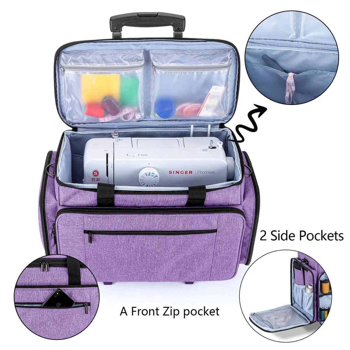 Luxja Bolsa para Máquina de Coser con Trolley desmontable, Bolsa para Máquina de Coser (Apto para la Mayoría de Las Máquinas de Coser), Morado