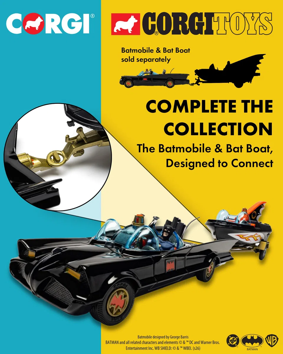 Corgi Diecast Model Cars - RT26701 Batimóvil con Batman y Robin - Pequeños Modelos de Coches de Juguete fundidos a presión para niños, Regalo para entusiastas del Motor