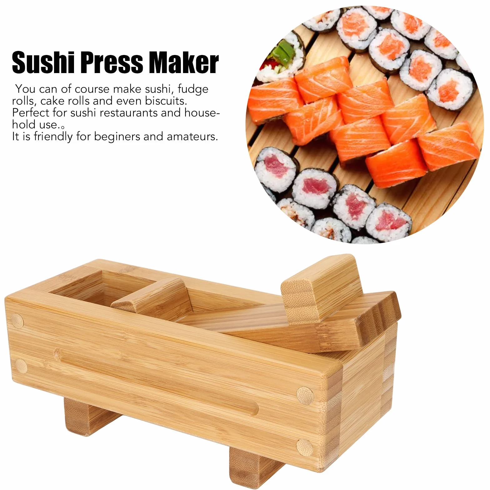 Molde de Prensa de Sushi de Madera, Fabricante de Prensa de Sushi Rectangular Caja de Molde Oshizushi Herramienta para Hacer Sushi DIY Kit de Fabricación de Sushi de Madera Caja de Molde de Arroz Port