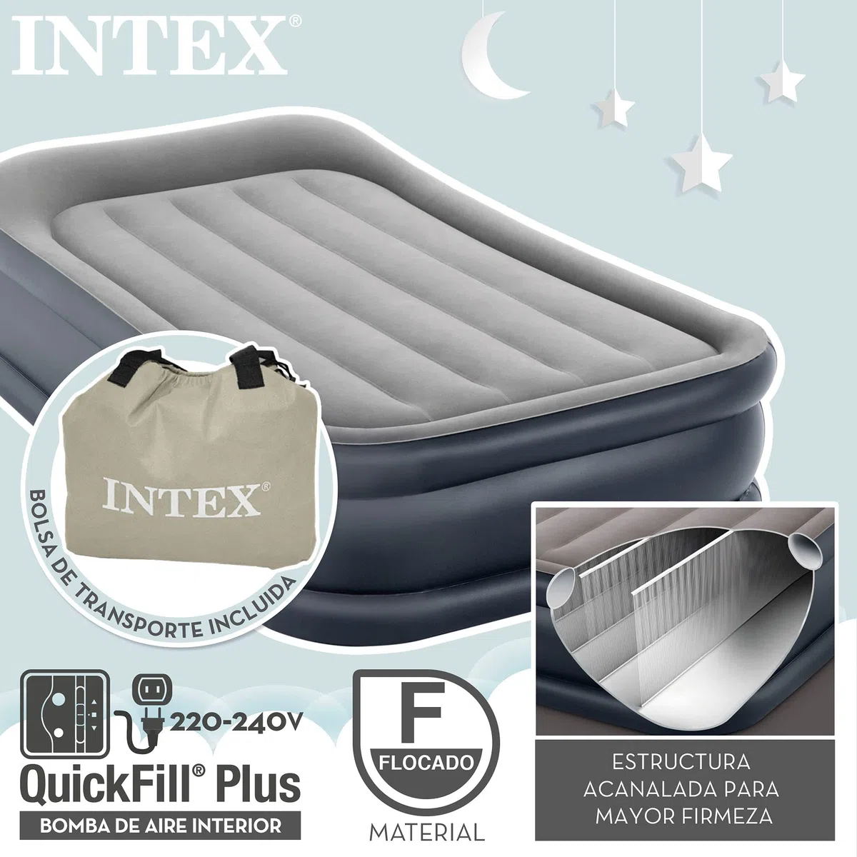 Intex 64132 - Colchón Hinchable, Dura-Beam Plus Deluxe Pillow, Medidas 99x191x42 cm