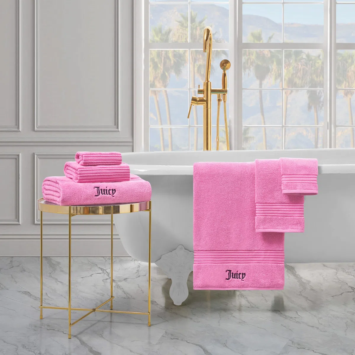 Juicy Couture Alyssa - Lujoso Juego de 6 Toallas de baño, (2) Toallas de baño, (2) Toallas de Mano y (2) paños de baño, Color Rosa Intenso