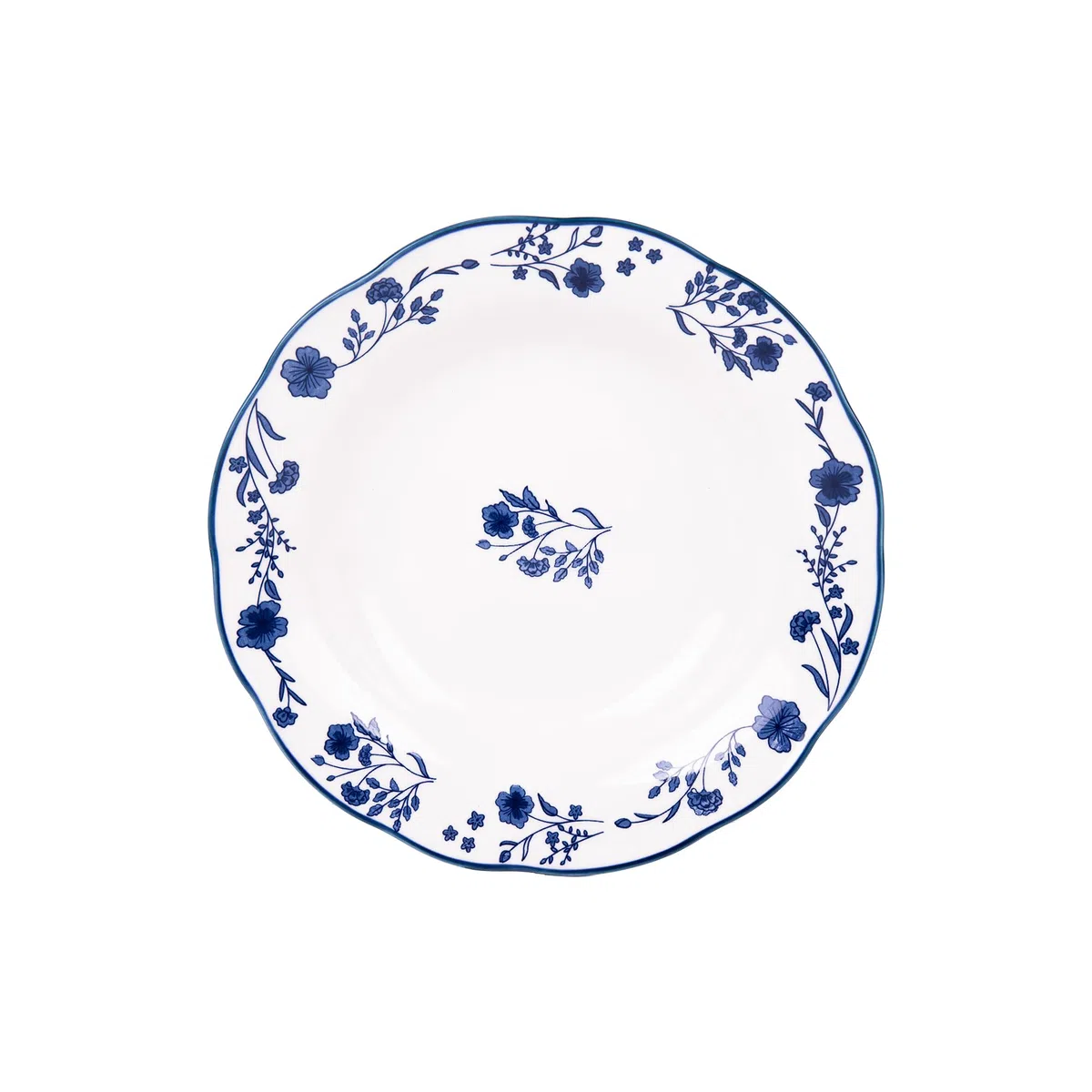 Cofan Vajilla de porcelana esmaltada | Juego de 18 piezas | Diseño floral azul y blanco | Apta para lavavajillas, microondas y horno